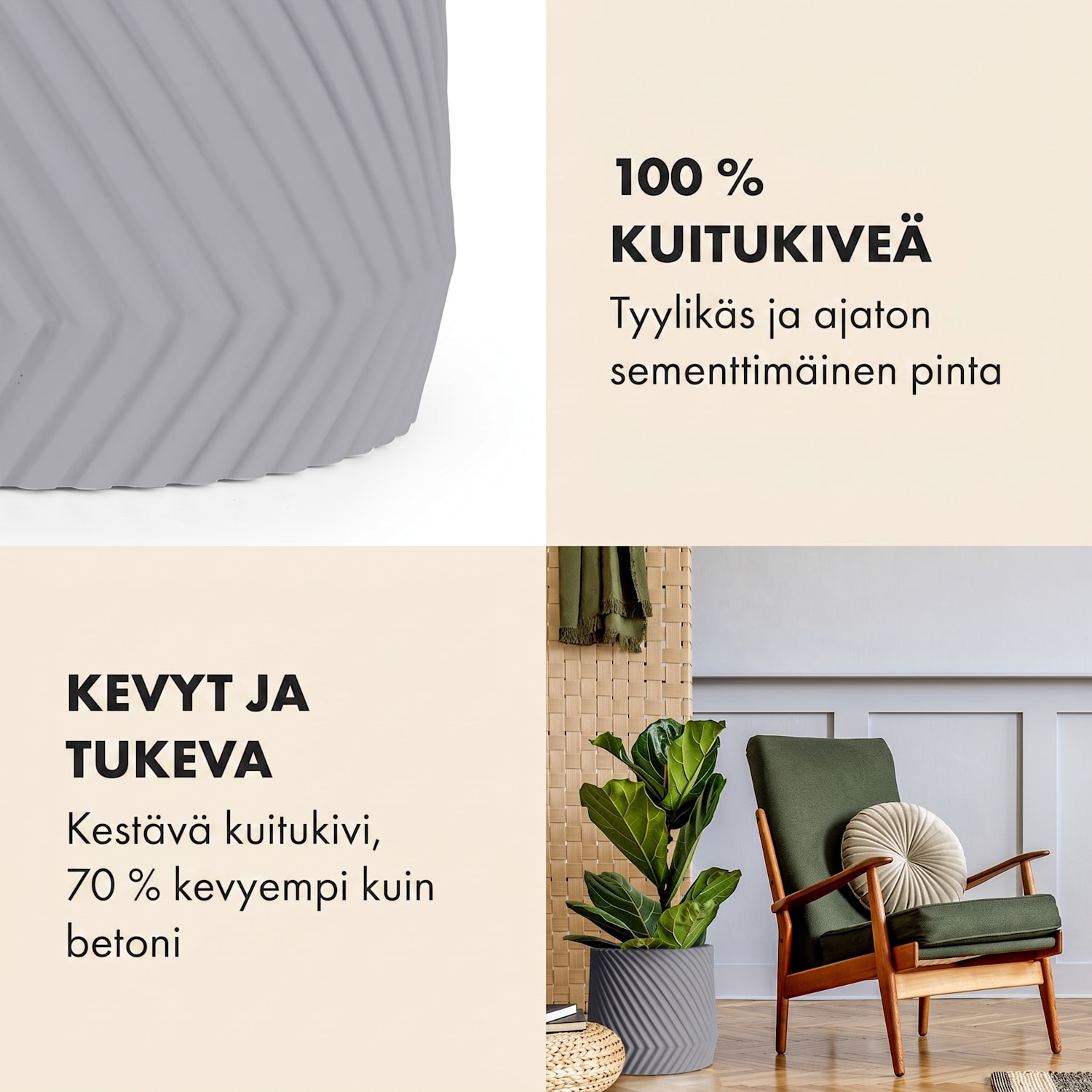 Heusden kukkaruukku polystone kasviystävällinen käsintehty L (Ø 30,48 cm) | Keskiharmaa