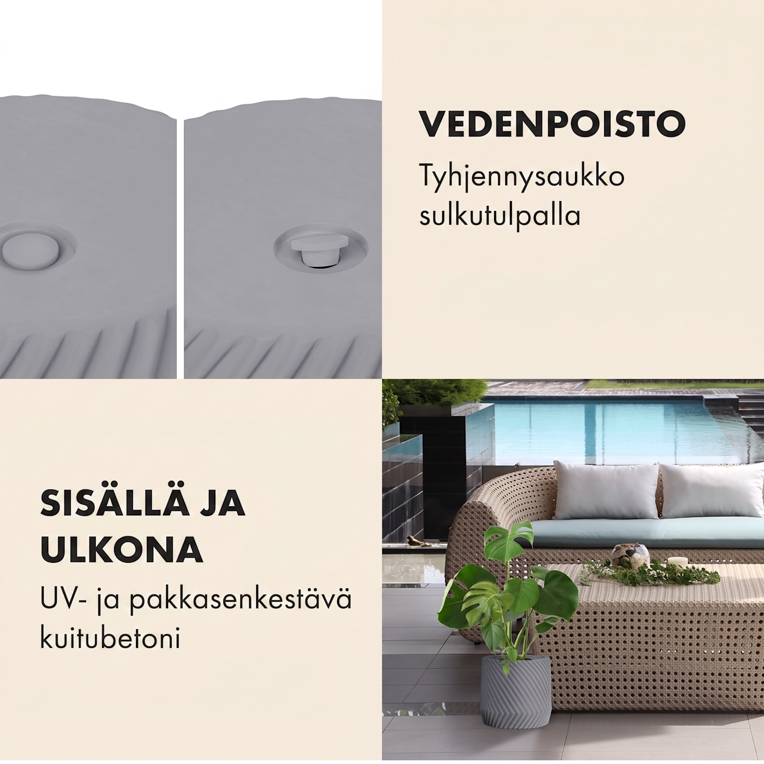 Heusden kukkaruukku polystone kasviystävällinen käsintehty L (Ø 30,48 cm) | Keskiharmaa