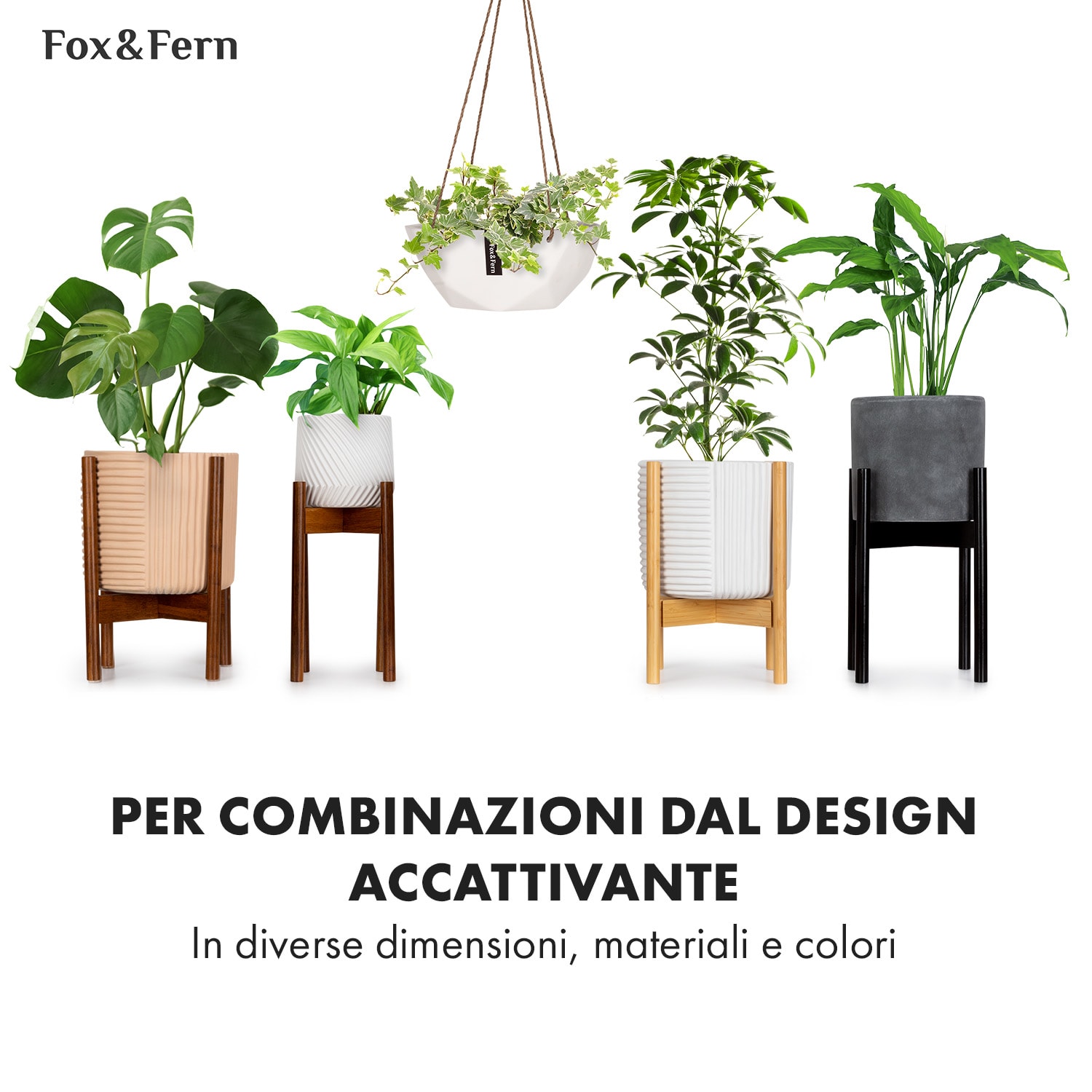 Laren, vaso pensile, Ø 28 cm, polystone, con corde naturali 