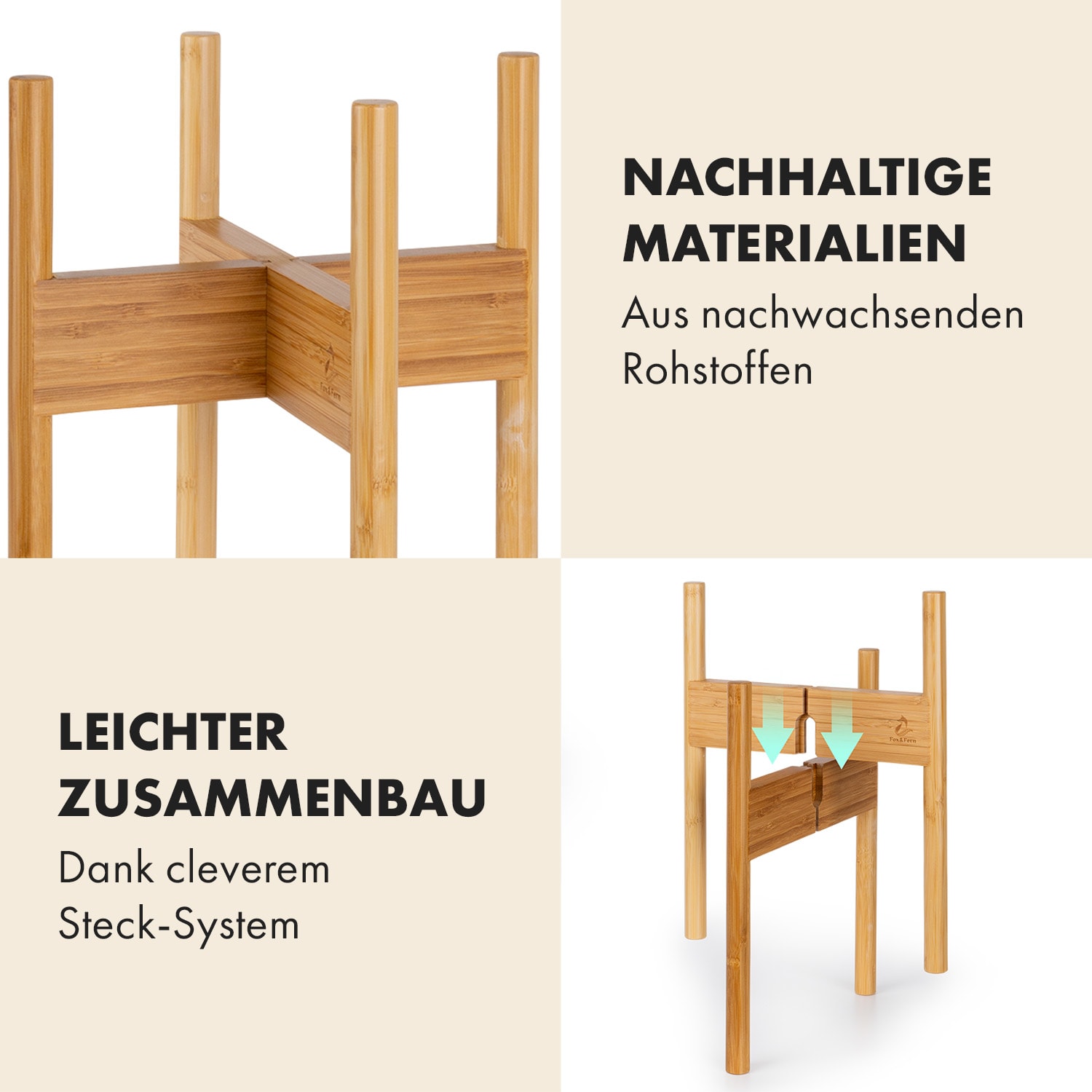 Zeist Pflanzenhalter 3er-Set 2 Höhen kombinierbar Steck-Design naturbelassen 