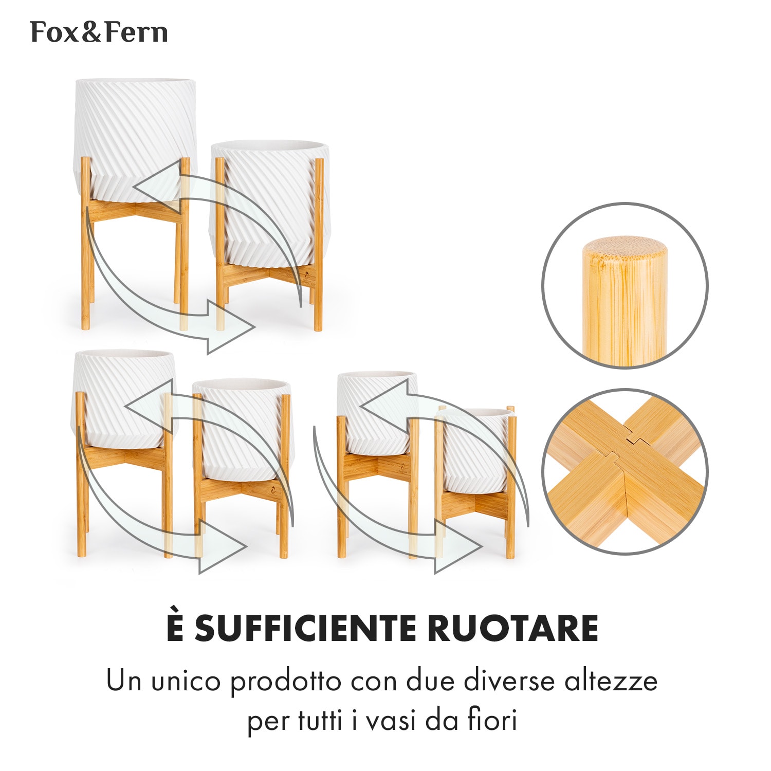 Zeist portavaso, set da 3 pezzi, 2 altezze, combinabile, design a innesto, naturale 