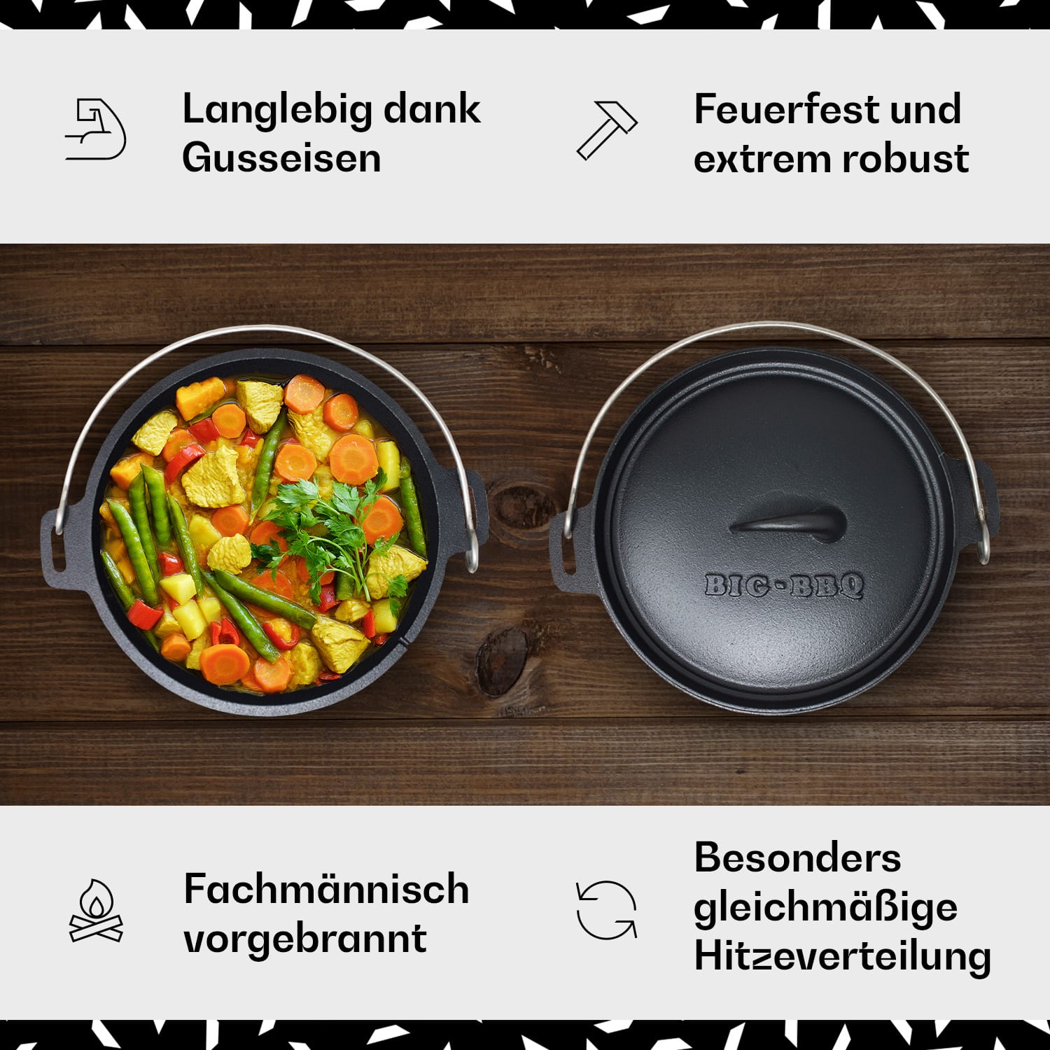 Galloway Dutch Oven 3.3 BBQ-Topf Gusseisen Größe S / 3.3 qt ca. 3,1 L / 3.3 qt | ohne Füße