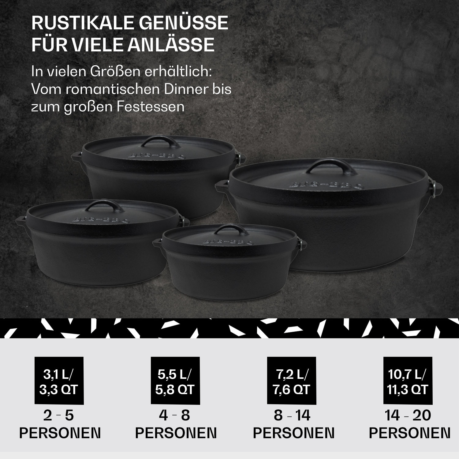 Galloway Dutch Oven 7.6 BBQ-Topf Gusseisen Größe L / 7.6 qt ca. 7,2 L / 7.6 qt | ohne Füße