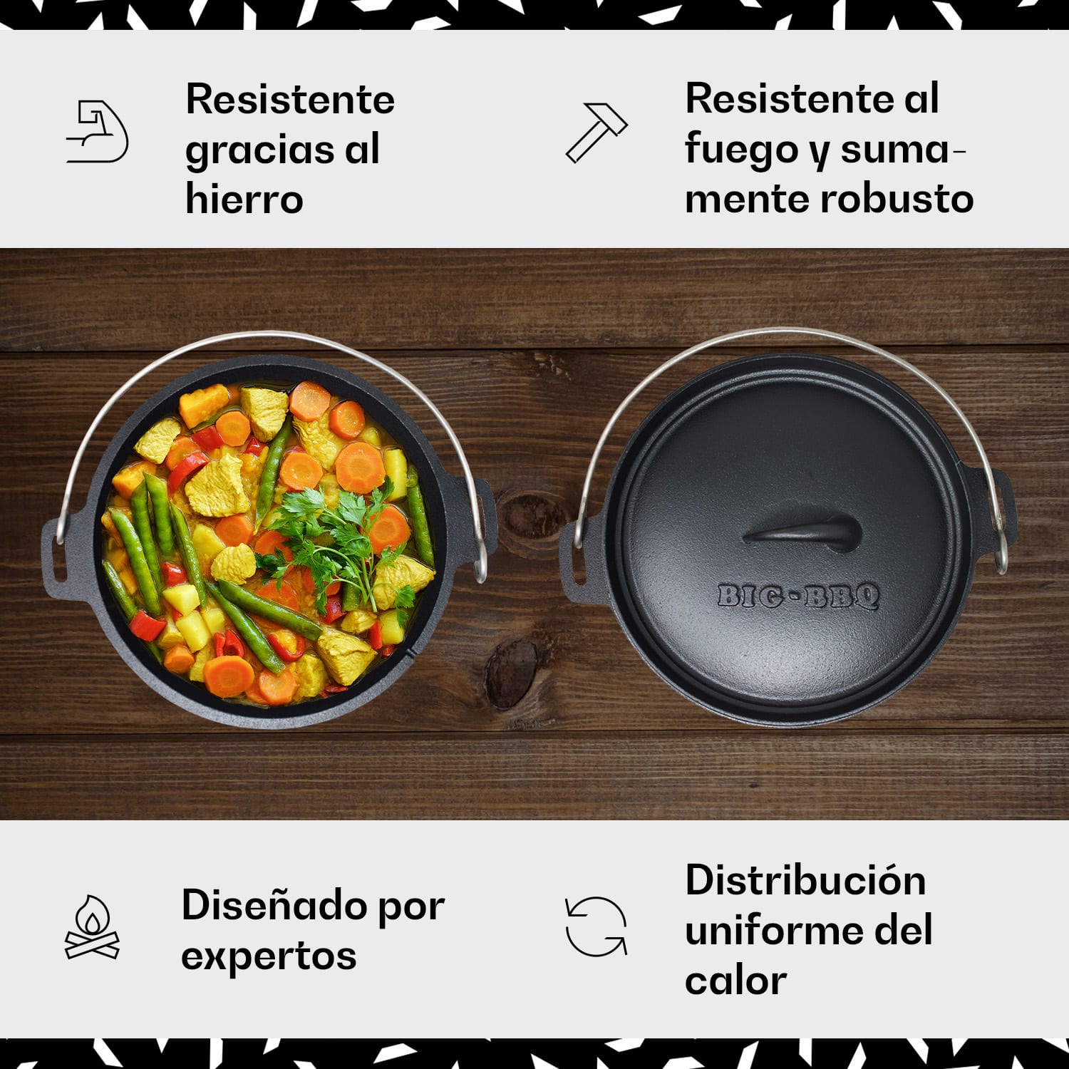 Galloway Dutch Oven 7.6 BBQ hierro fundido marcado tamaño L / 7.6 qt ca. 7,2 L / 7.6 qt | sin pies