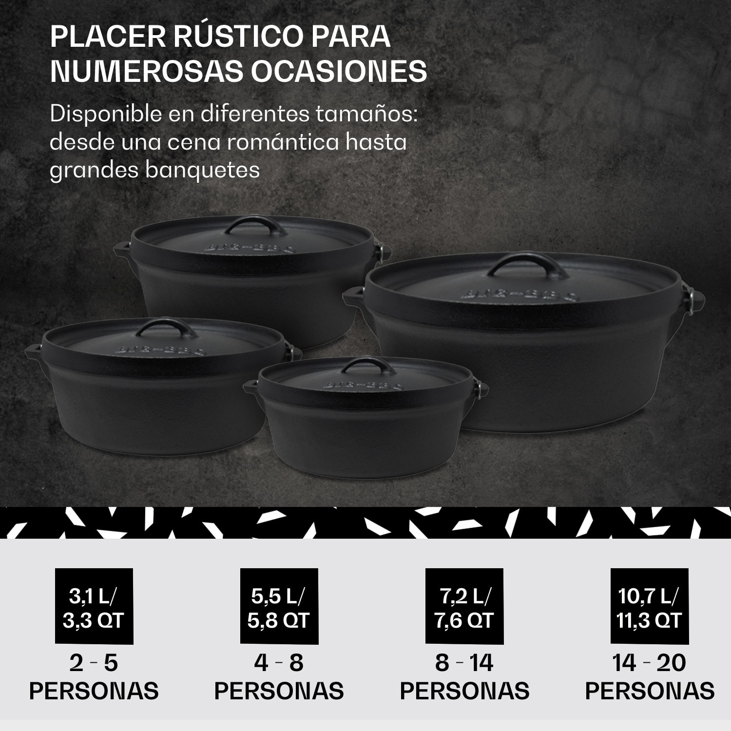 Galloway Dutch Oven 7.6 BBQ hierro fundido marcado tamaño L / 7.6 qt ca. 7,2 L / 7.6 qt | sin pies