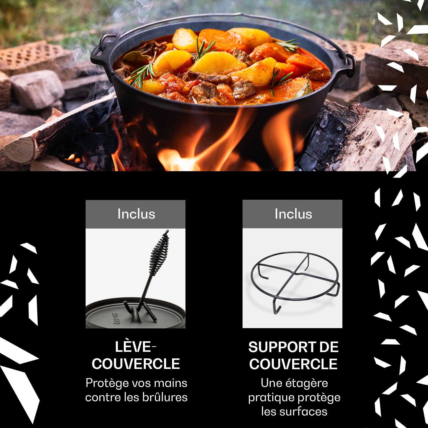 Galloway Dutch Oven 7.6 BBQ Pot Cast Iron Pre-Baked Size L / 7.6 qt ca. 7,2 L / 7.6 qt | sans pieds