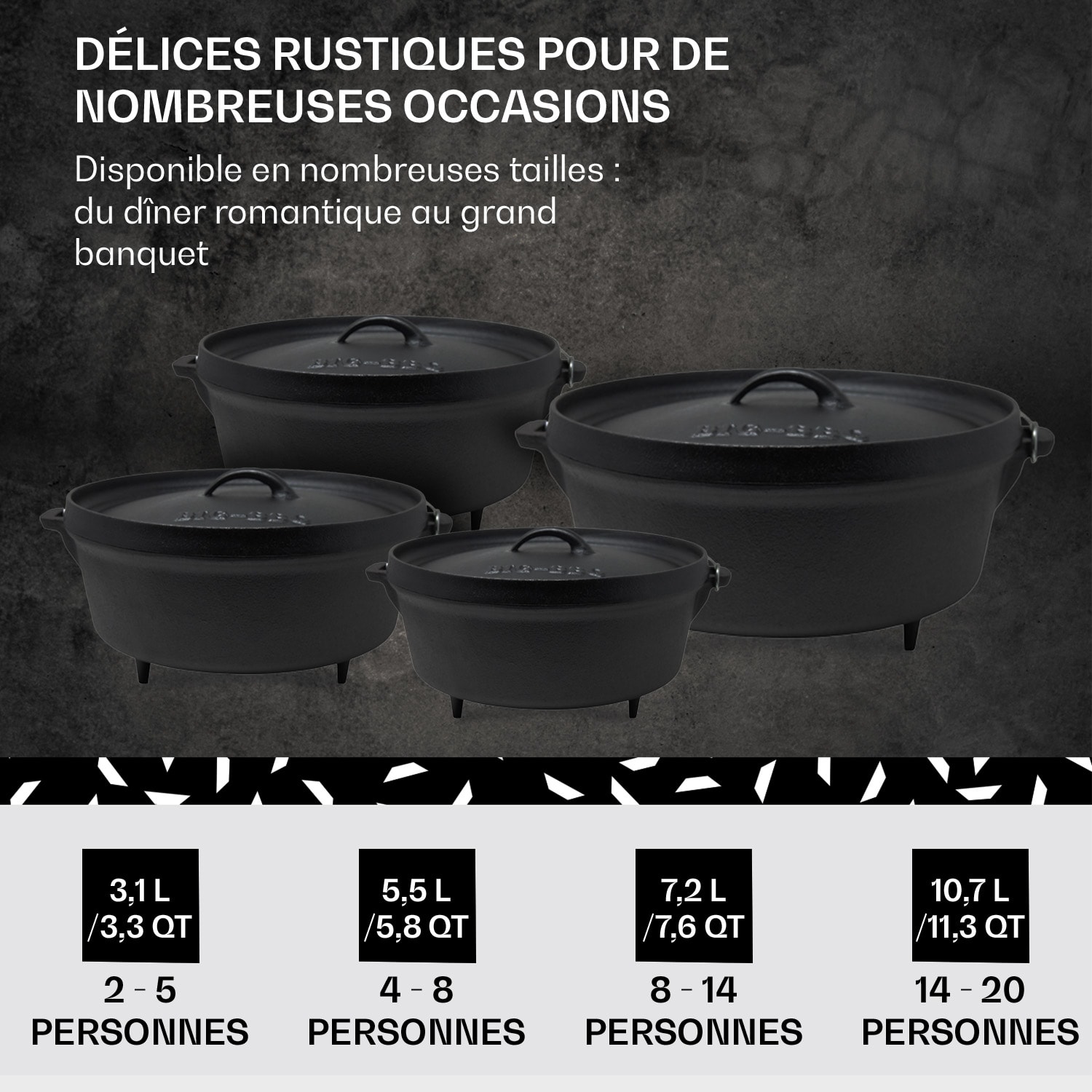 Galloway Dutch Oven 5.8 BBQ Pot Fonte Pieds de support Taille M / 5.8 qt ca. 5,5 L / 5.8 qt | pieds