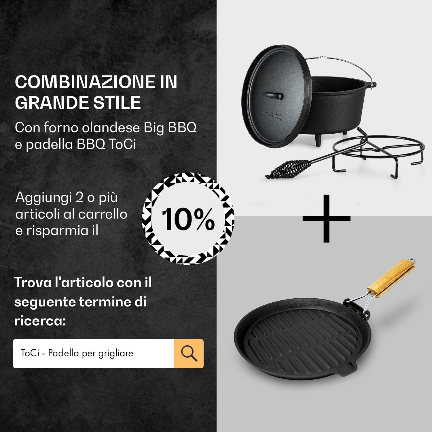 Galloway - Dutch oven 7.6, pentola per BBQ, ghisa, pretrattata, piedi d'appoggio, misura L/7.6 qt ca. 7,2 Ltr / 7.6 qt | i piedi