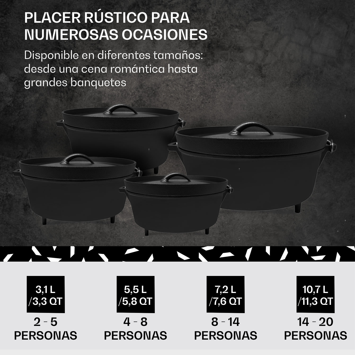 Galloway Dutch Oven 11.3 BBQ hierro fundido marcado pies de apoyo tamaño XL / 11.3 qt 