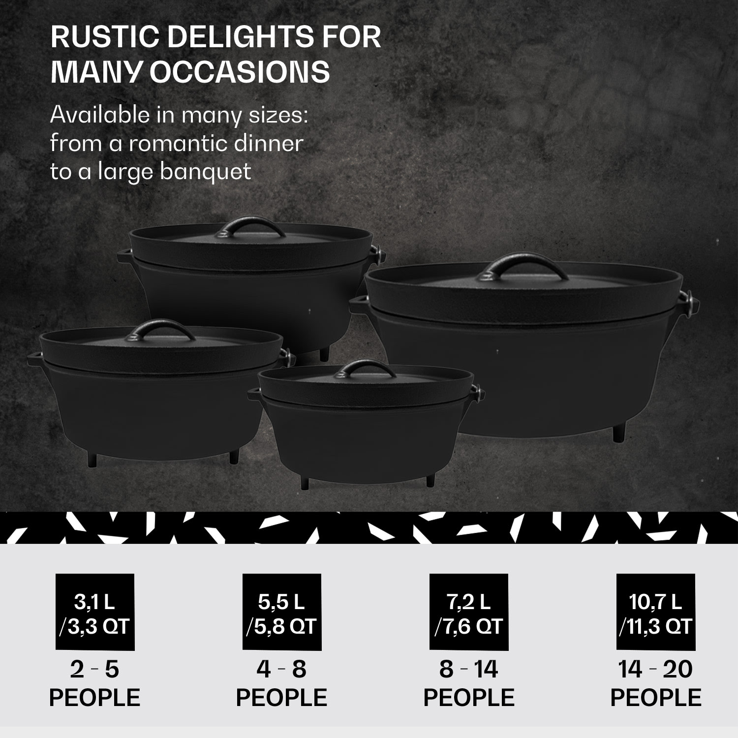 Galloway, öntöttvas edény, 11.3 barbecue edény, öntöttvas, lábacskák, XL/10,7 l méret 