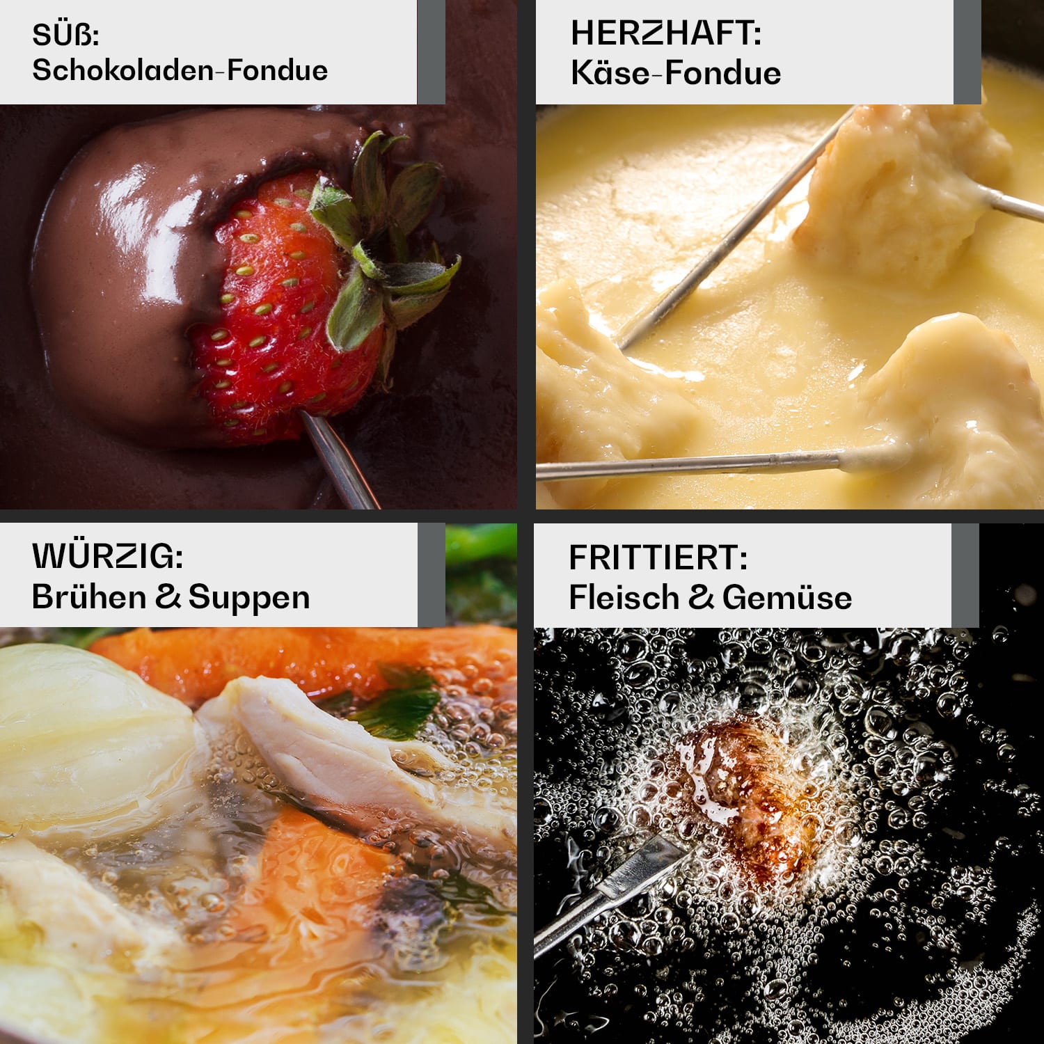 Holsten Fondue-Set Topf Stövchen Brenner 6 Gabeln 1,5 L Gusseisen 