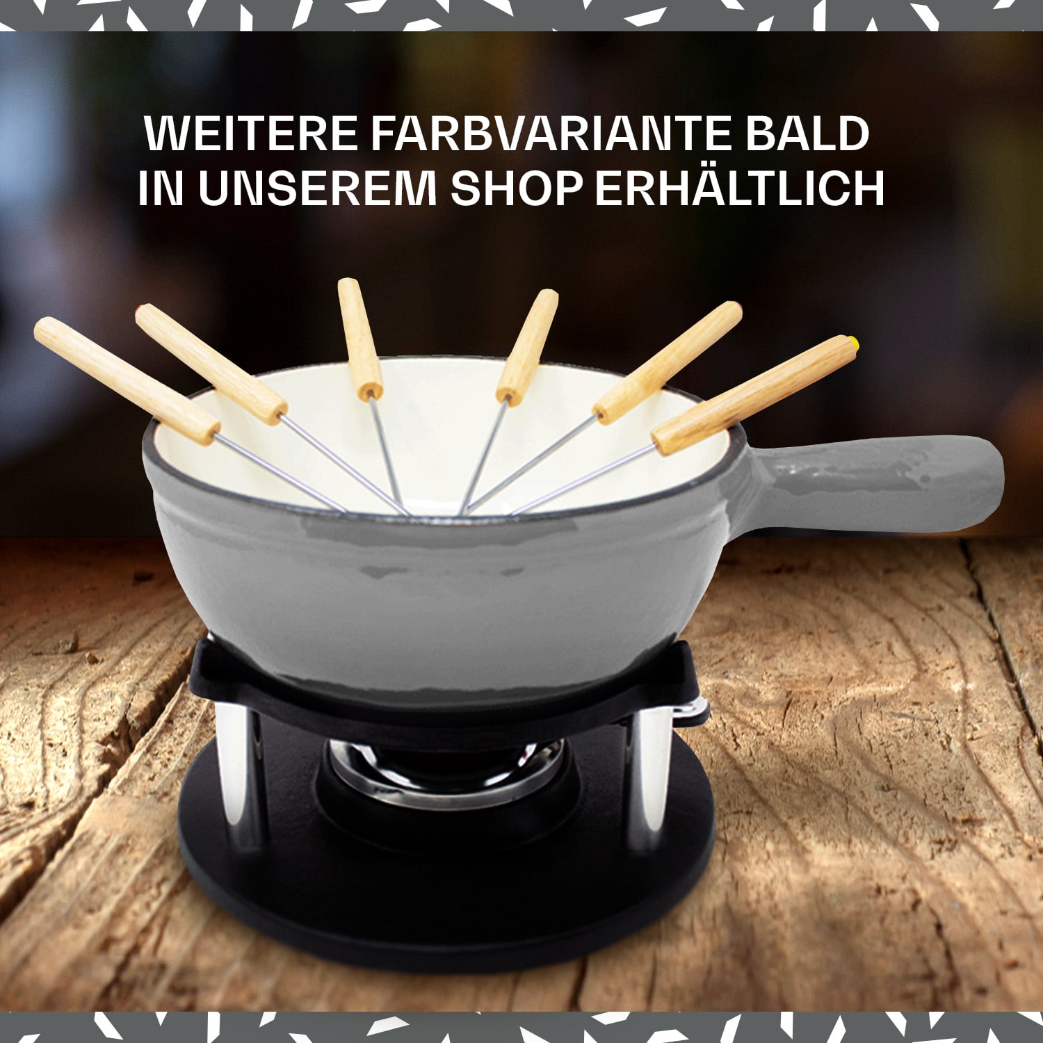 Holsten Fondue-Set Topf Stövchen Brenner 6 Gabeln 1,5 L Gusseisen 