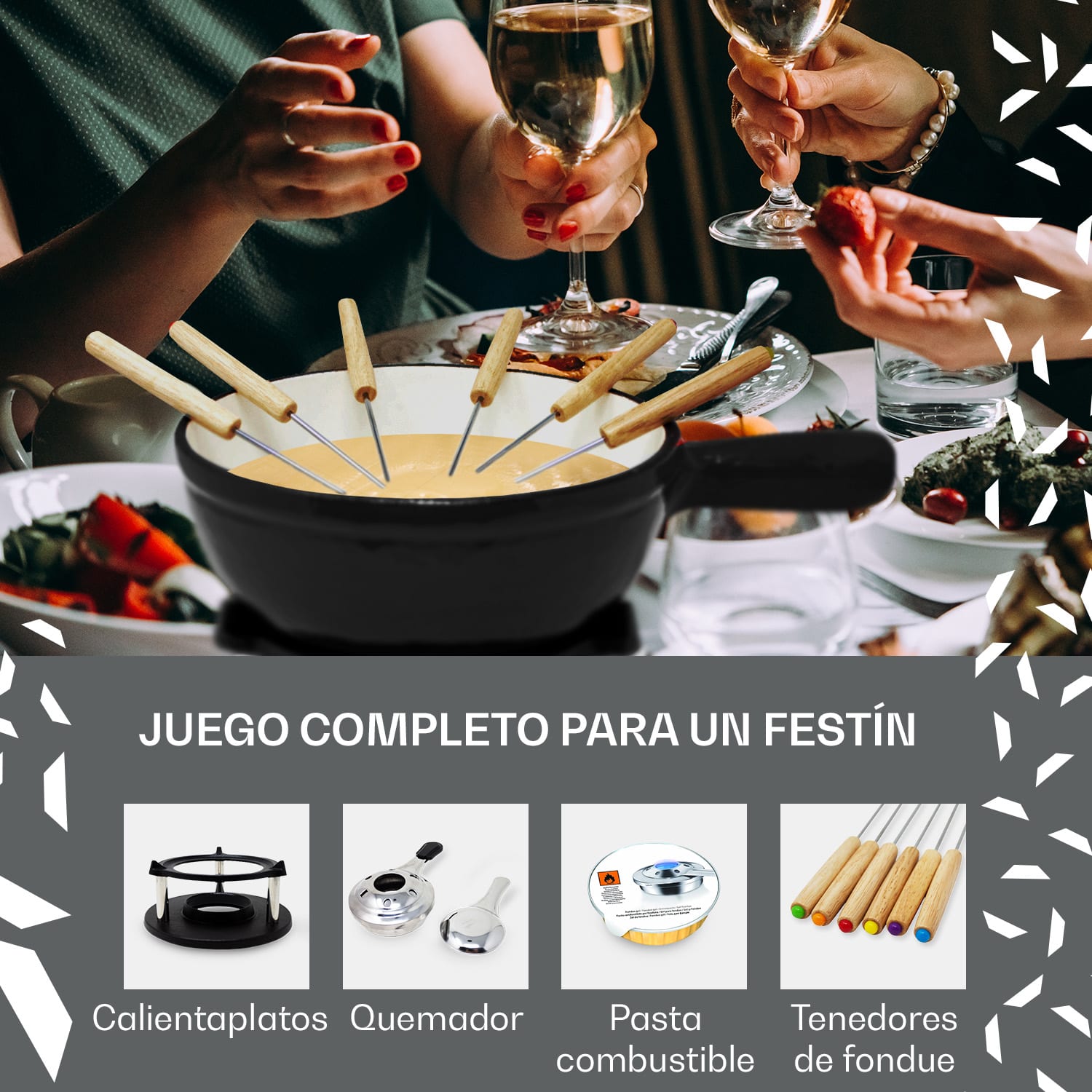 Holsten Set de fondue olla calentador hornillo 6 tenedores 1.5 L hierro fundido 