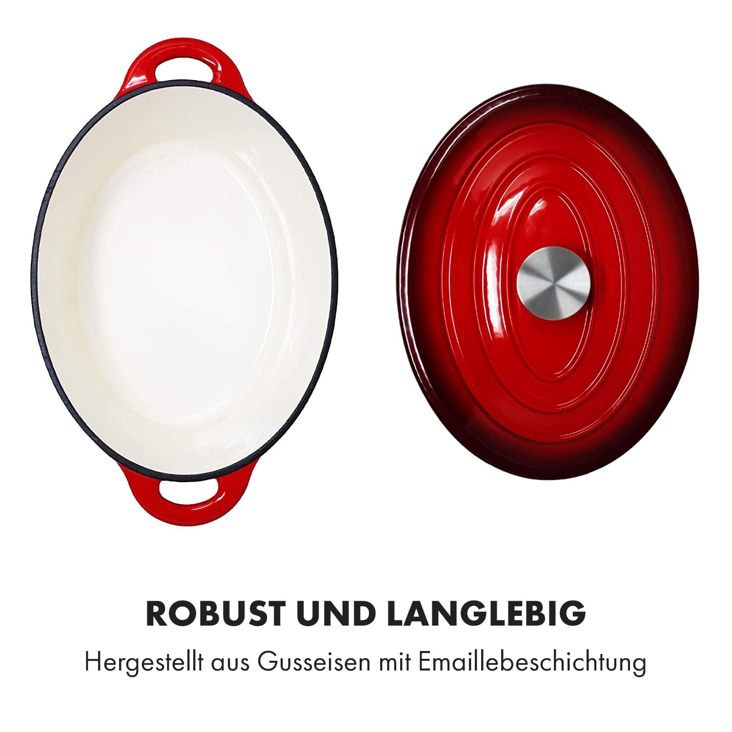 Podolica Bräter 4 Liter Kasserolle Gusseisen emailliert oval zwei Griffe 4 Ltr. | Rot