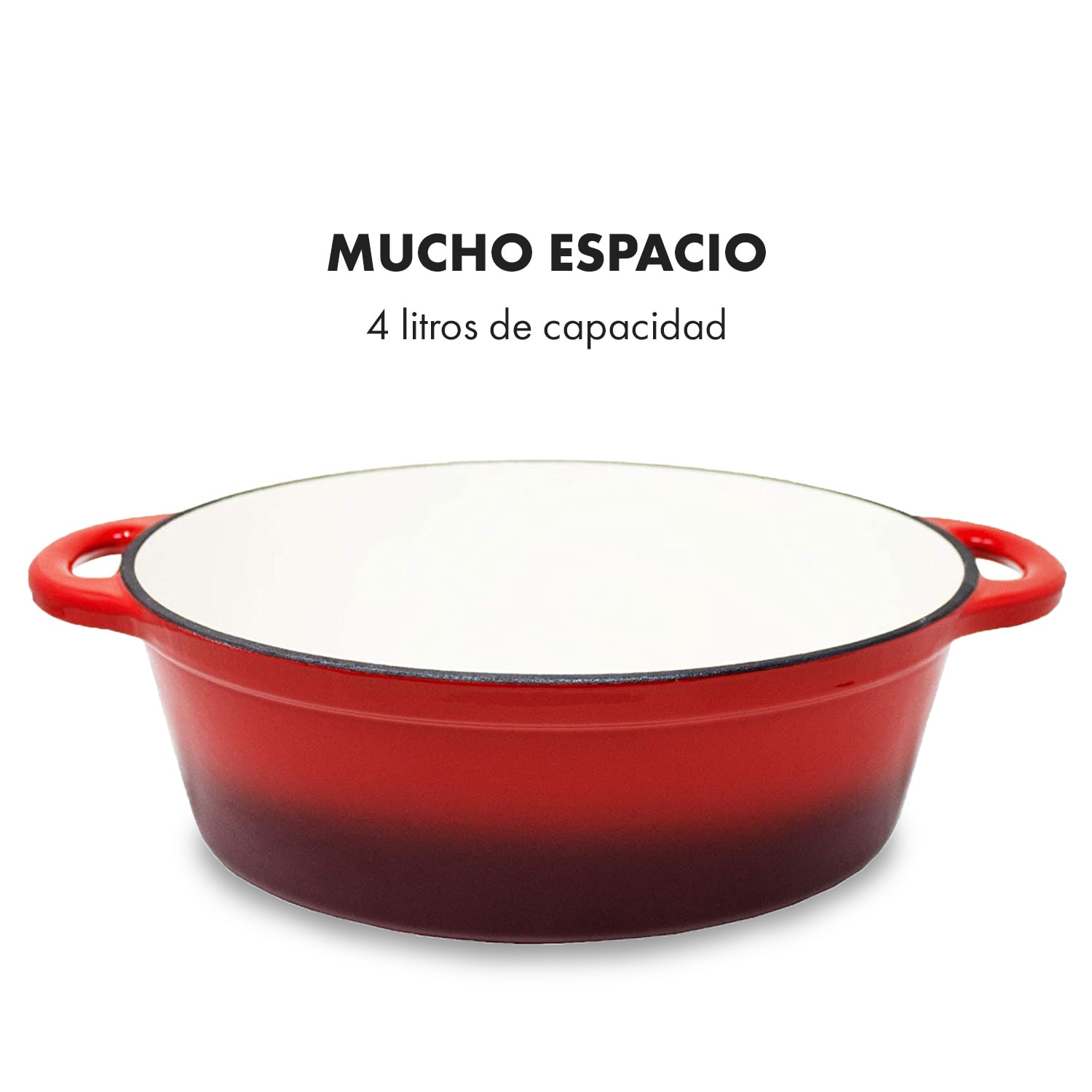 Olla Podolica 4 litros, cacerola de hierro fundido esmaltado ovalada dos asas 4 Ltr. | Rojo