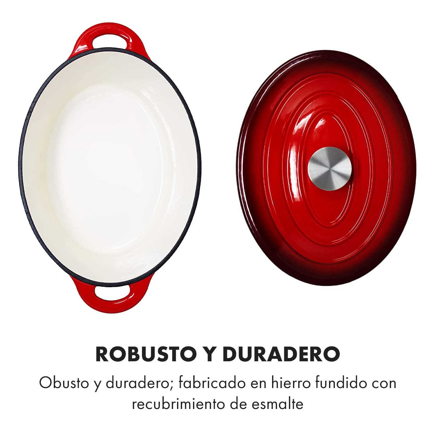 Olla Podolica 4 litros, cacerola de hierro fundido esmaltado ovalada dos asas 4 Ltr. | Rojo