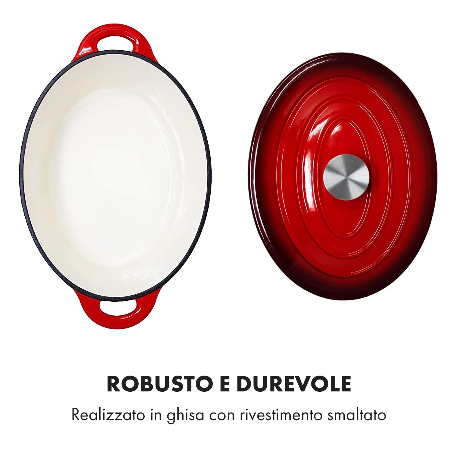 Podolica - Casseruola, 4 litri, ghisa, smaltata, ovale, due impugnature 4 Ltr. | Rosso
