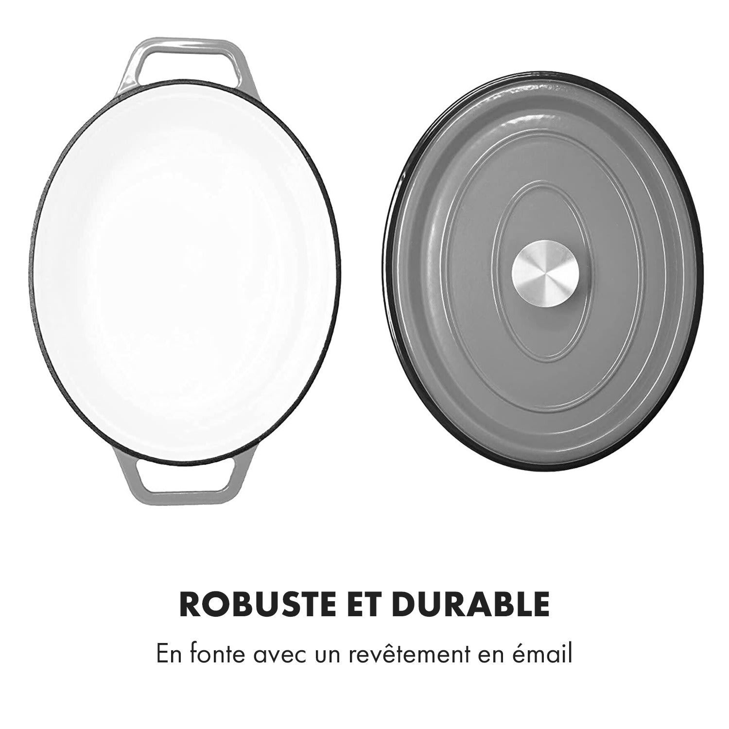 Podolica braadpan 5,5 liter casserole gietijzer geëmailleerd ovaal twee handvaten 5,5 Ltr. | Mid Gray