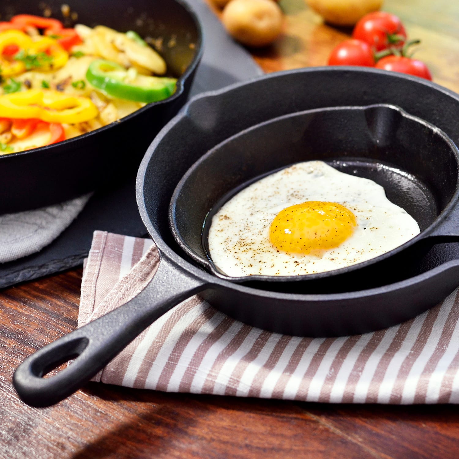 Parthenaise, pánve, sada 3 kusů, Ø12/16/21 cm, litina, kulaté, žíhané 