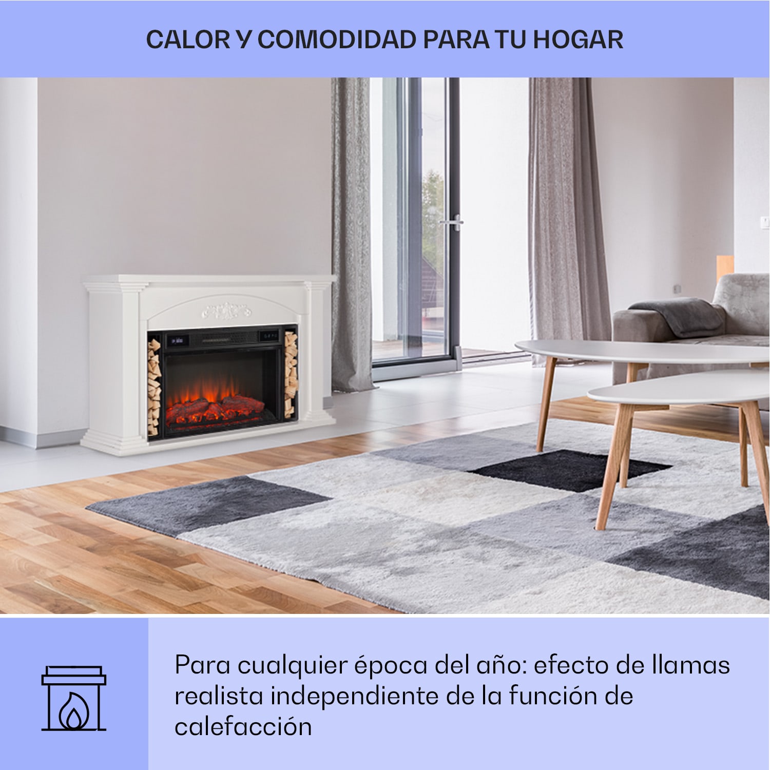 Chimenea eléctrica Saint Helens 1900 W tecnología LED mando a distancia  Marfil