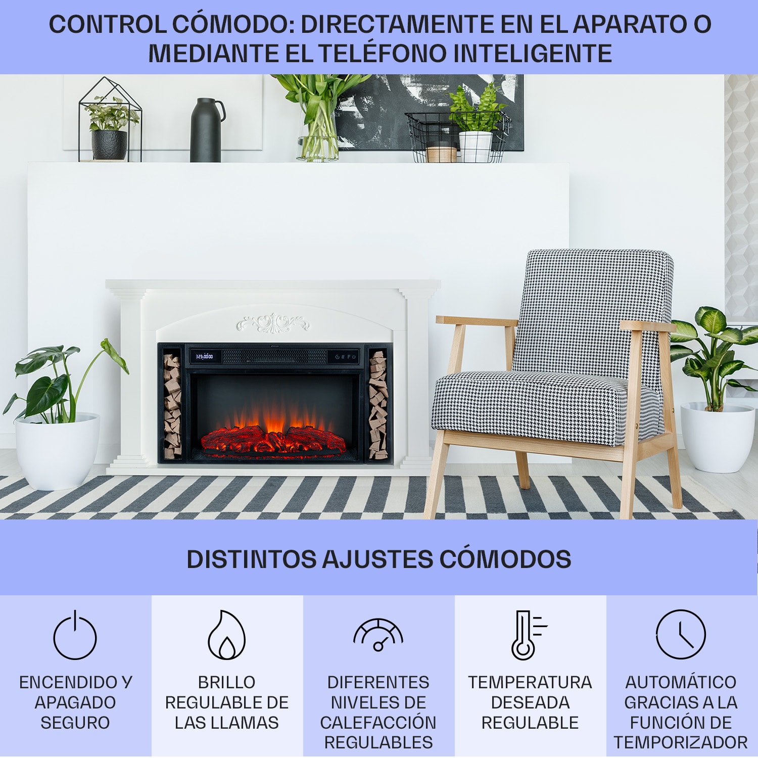 Chimenea eléctrica Saint Helens 1900 W tecnología LED mando a distancia  Marfil