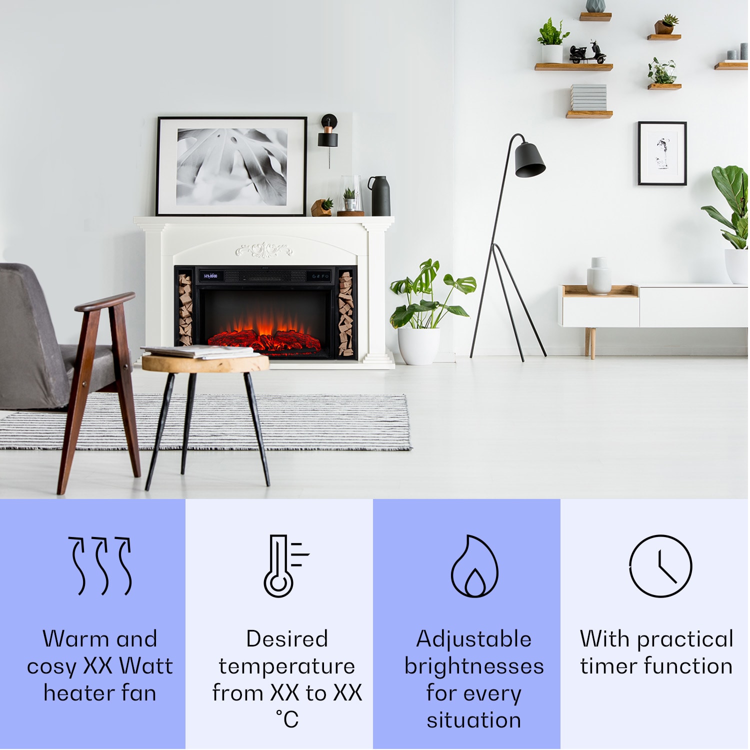 Lareira elétrica Saint Helens 1900 W Tecnologia LED Comando de controlo remoto  Marfim