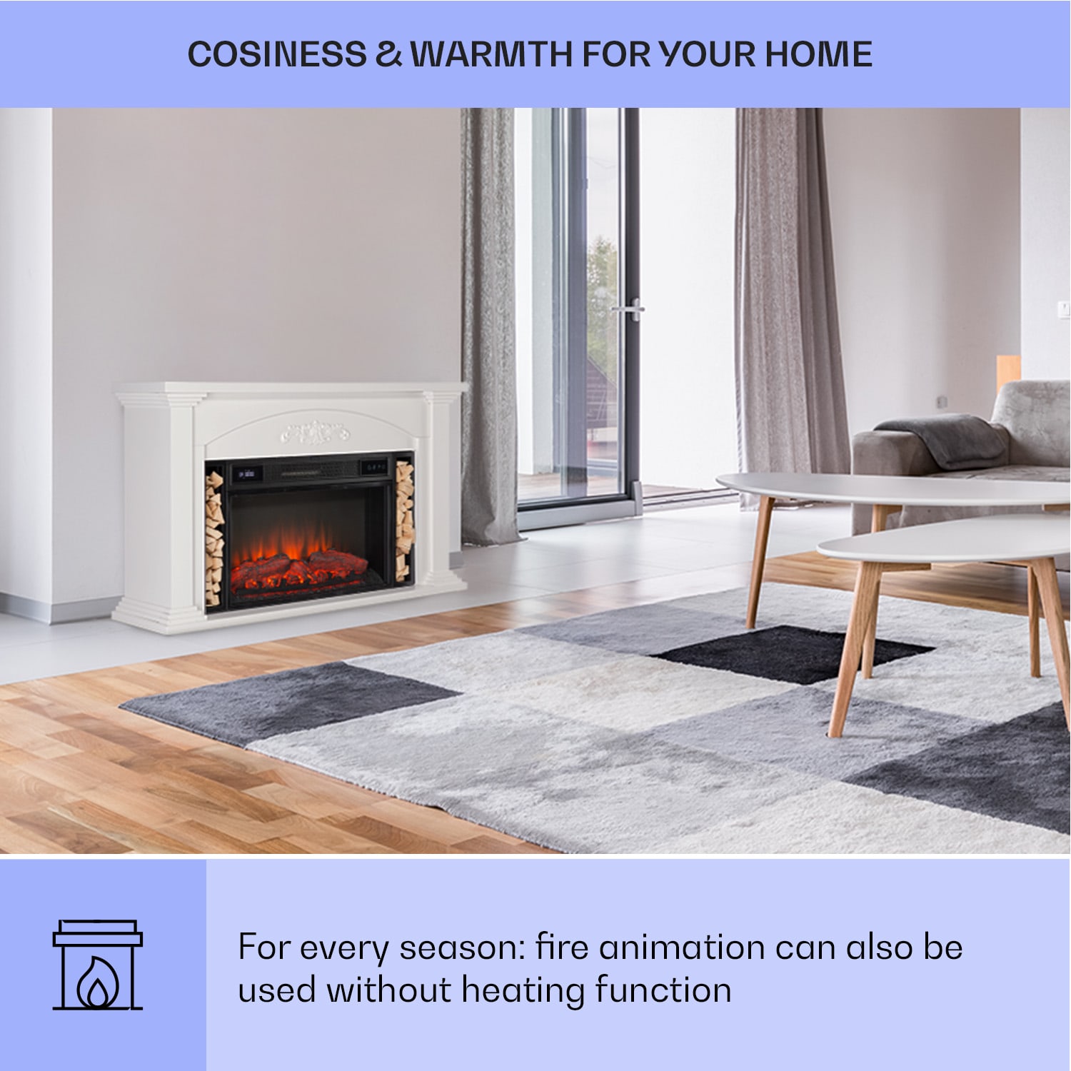 Lareira elétrica Saint Helens 1900 W Tecnologia LED Comando de controlo remoto  Marfim