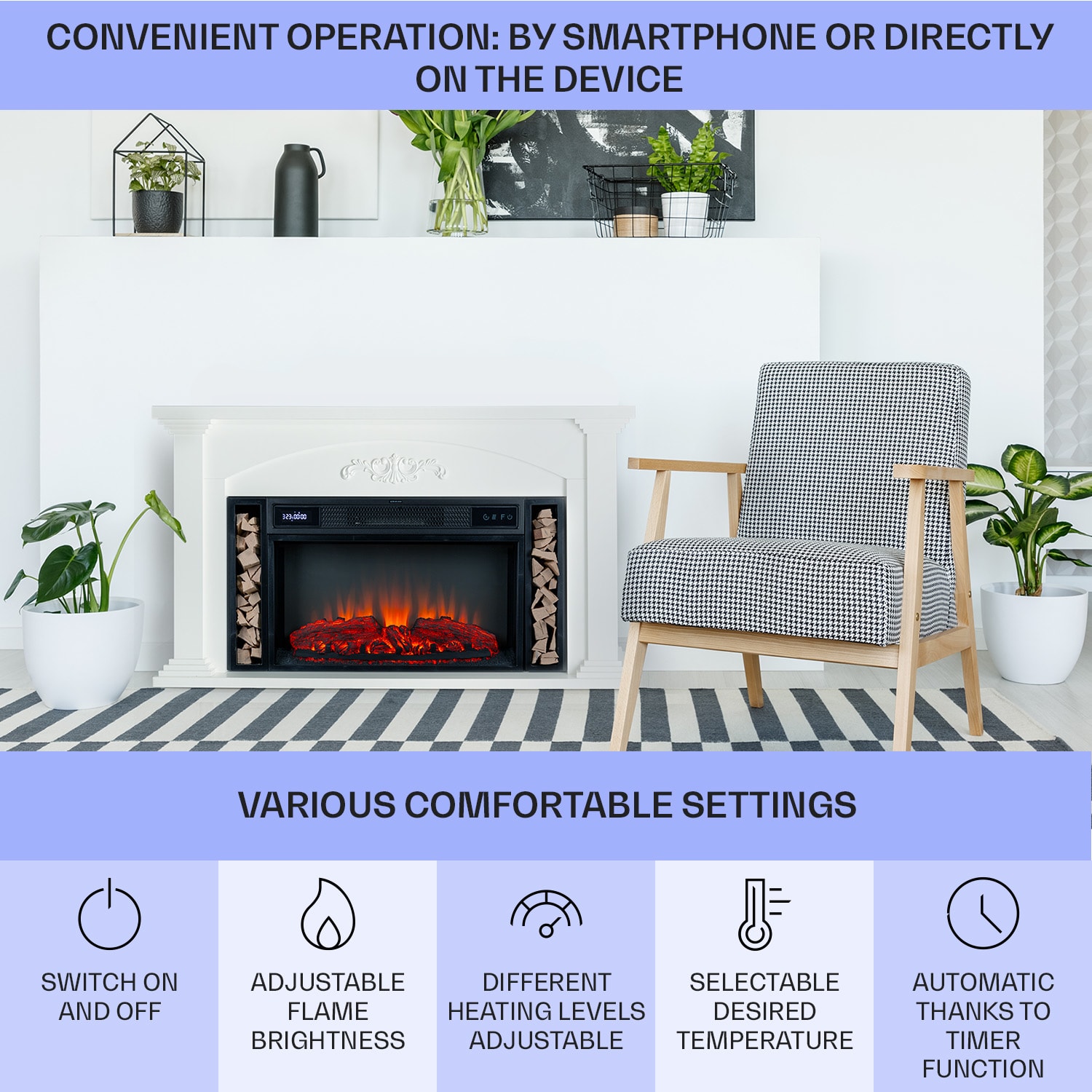 Lareira elétrica Saint Helens 1900 W Tecnologia LED Comando de controlo remoto  Marfim