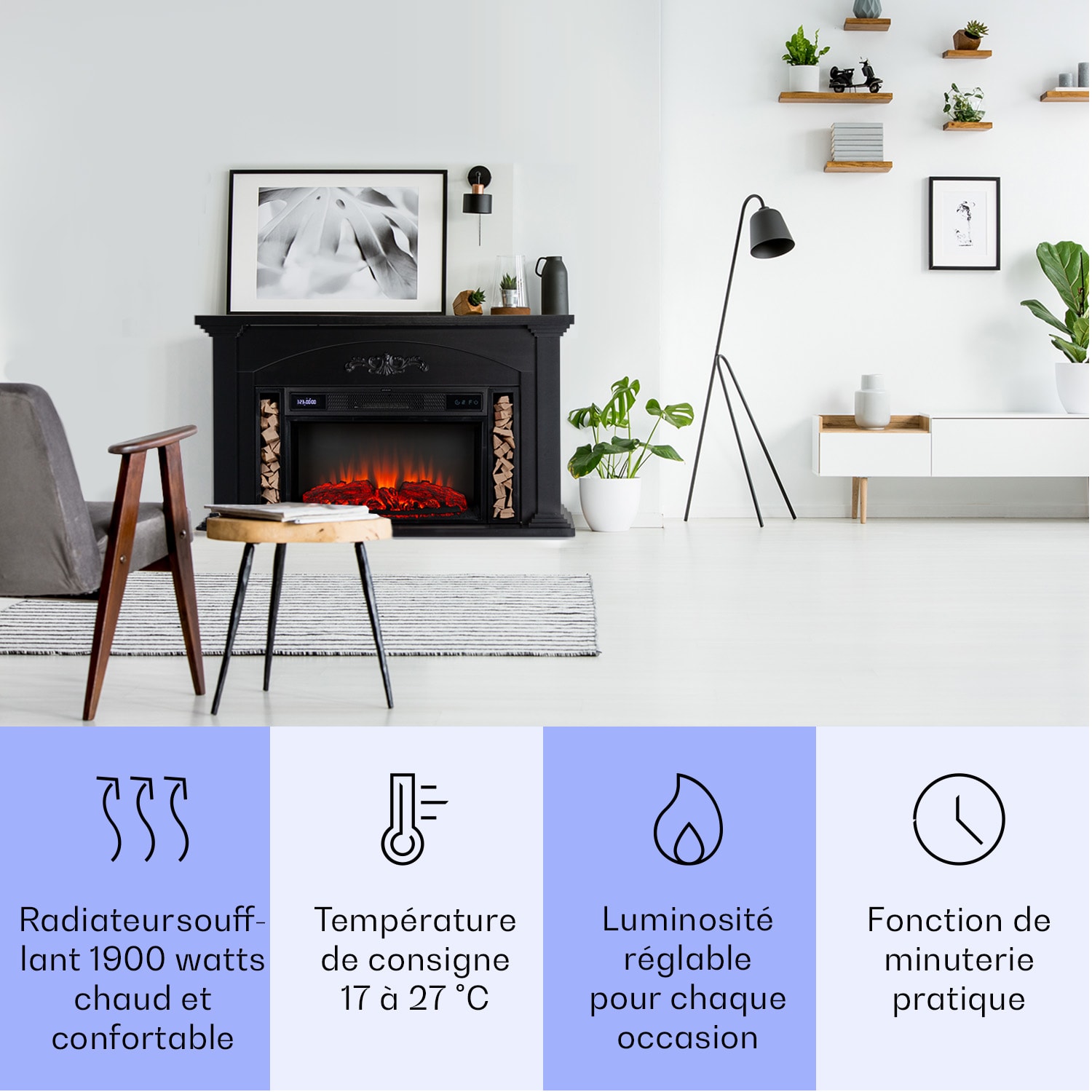 Saint Helens cheminée électrique 1900 W Technologie LED Télécommande  Noir