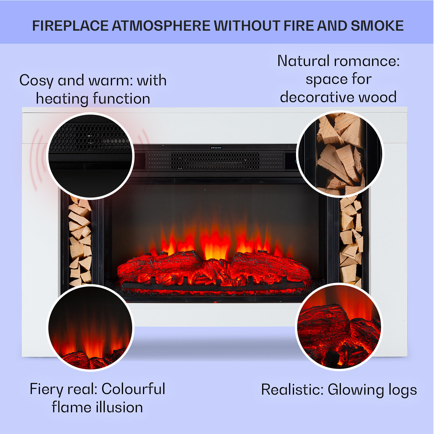 Stúdió Loft 2, elektromos kandalló, 1900 W, LED technológia, távirányító Fehér