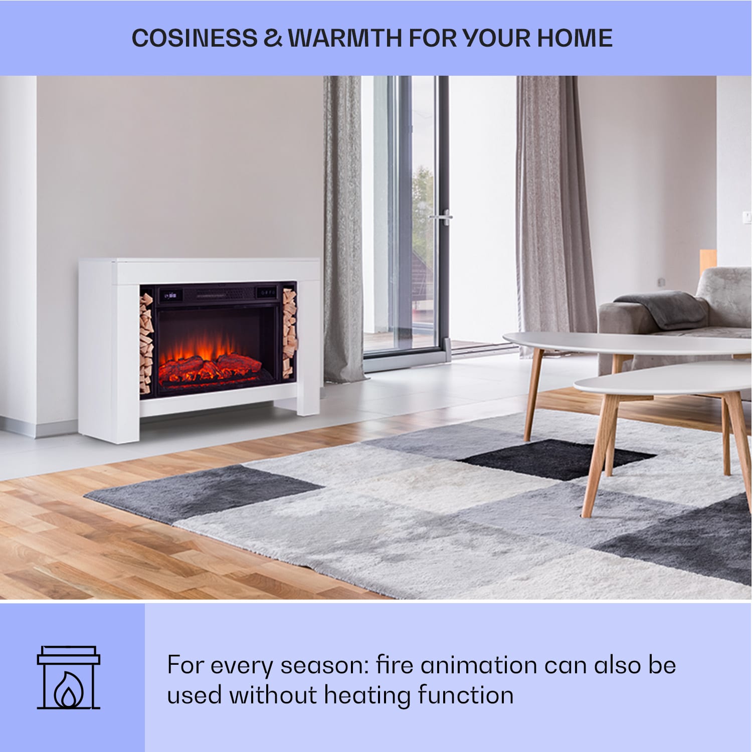 Stúdió Loft 2, elektromos kandalló, 1900 W, LED technológia, távirányító Fehér