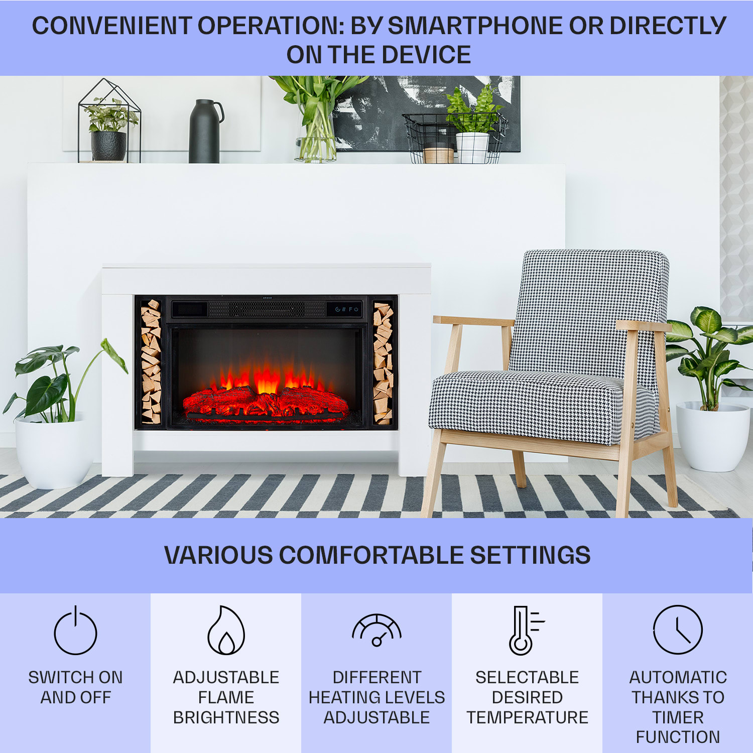 Stúdió Loft 2, elektromos kandalló, 1900 W, LED technológia, távirányító Fehér