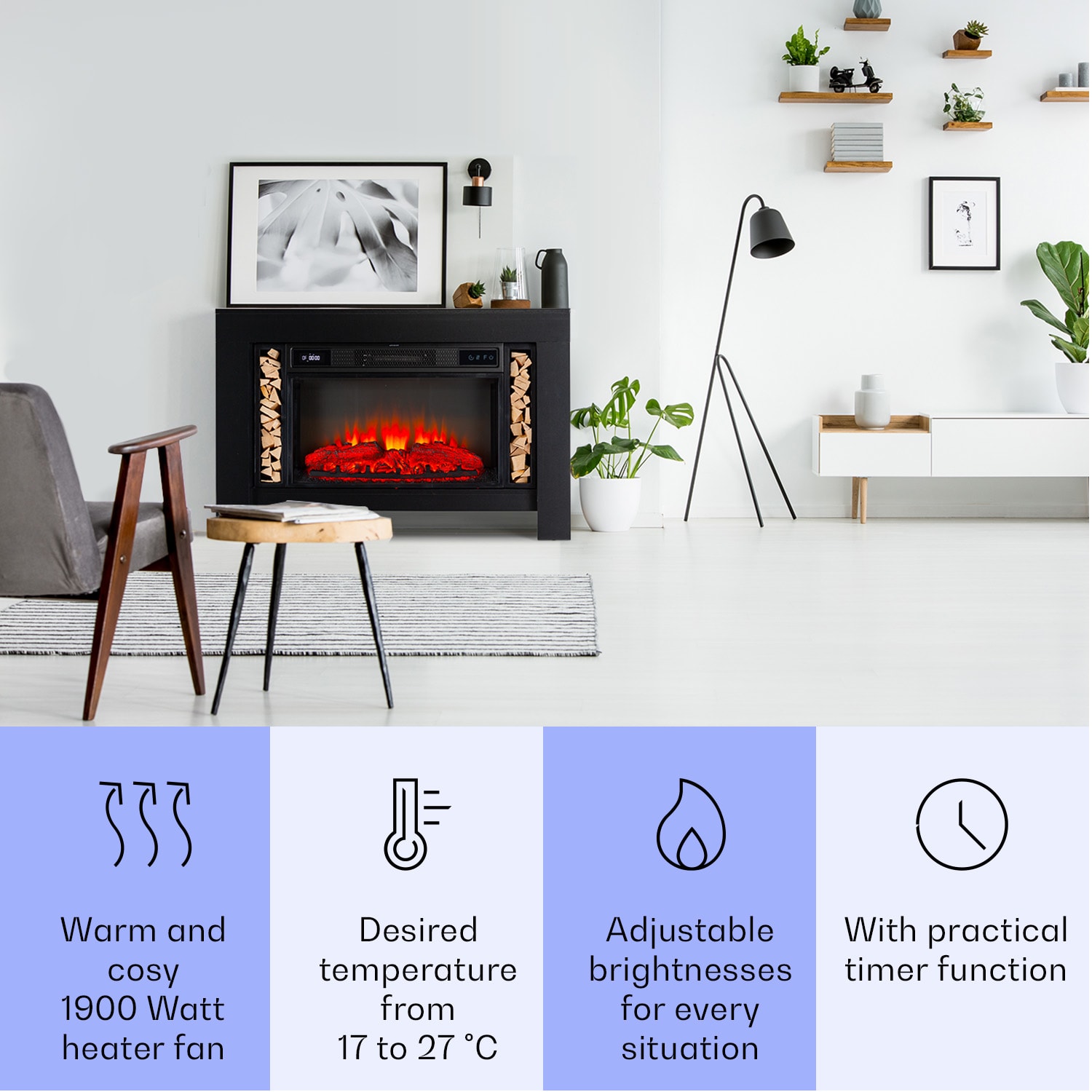 Studio Loft 2 sähkötakka 1900 W LED-tekniikkaa kaukosäädin  Musta