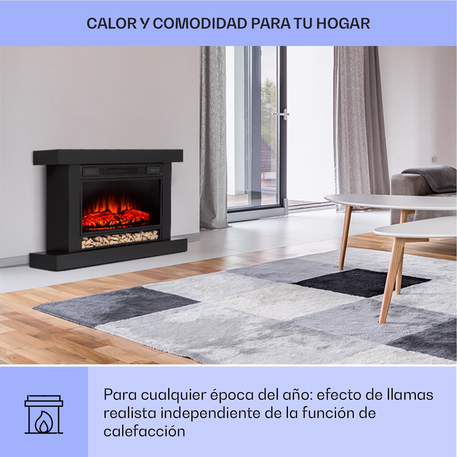 Vulsini Hideaway Chimenea eléctrica 1900 W Tecnología led Mando a distancia Estructura de chimenea con aspecto de estudio | Negro