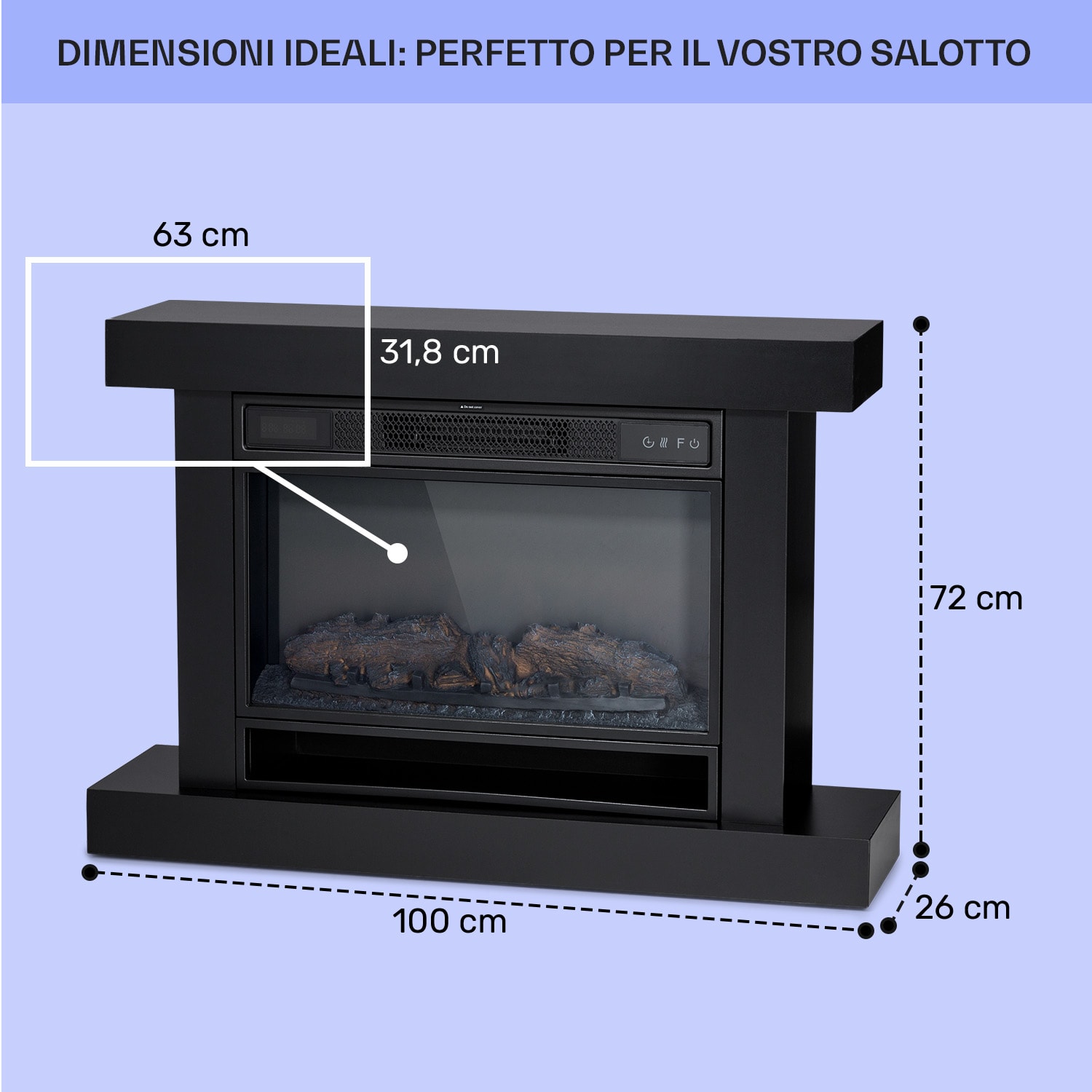 Caminetto elettrico Vulsini Hideaway, 1900 W, tecnologia LED, telecomando Chassis in Studio Look | Nero