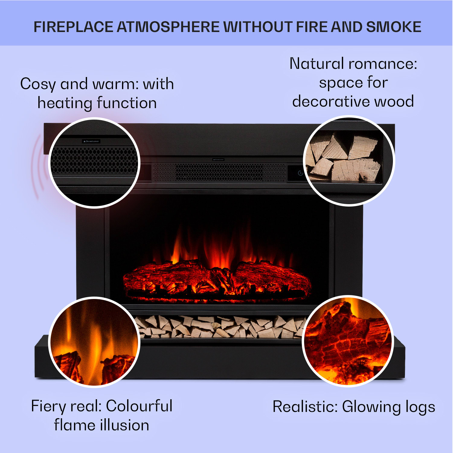 Vulsini Hideaway elektrische haard 1900 W ledtechniek afstandsbediening Schootsteenmantel in studio-look | Zwart