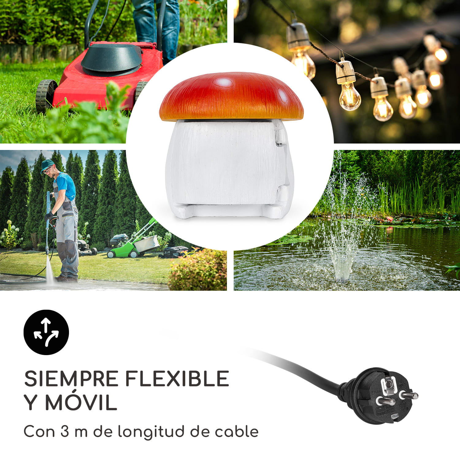 Power Mushroom Smart Toma de corriente para jardín Control wifi 3680 W IP44 Champiñón | 3 m