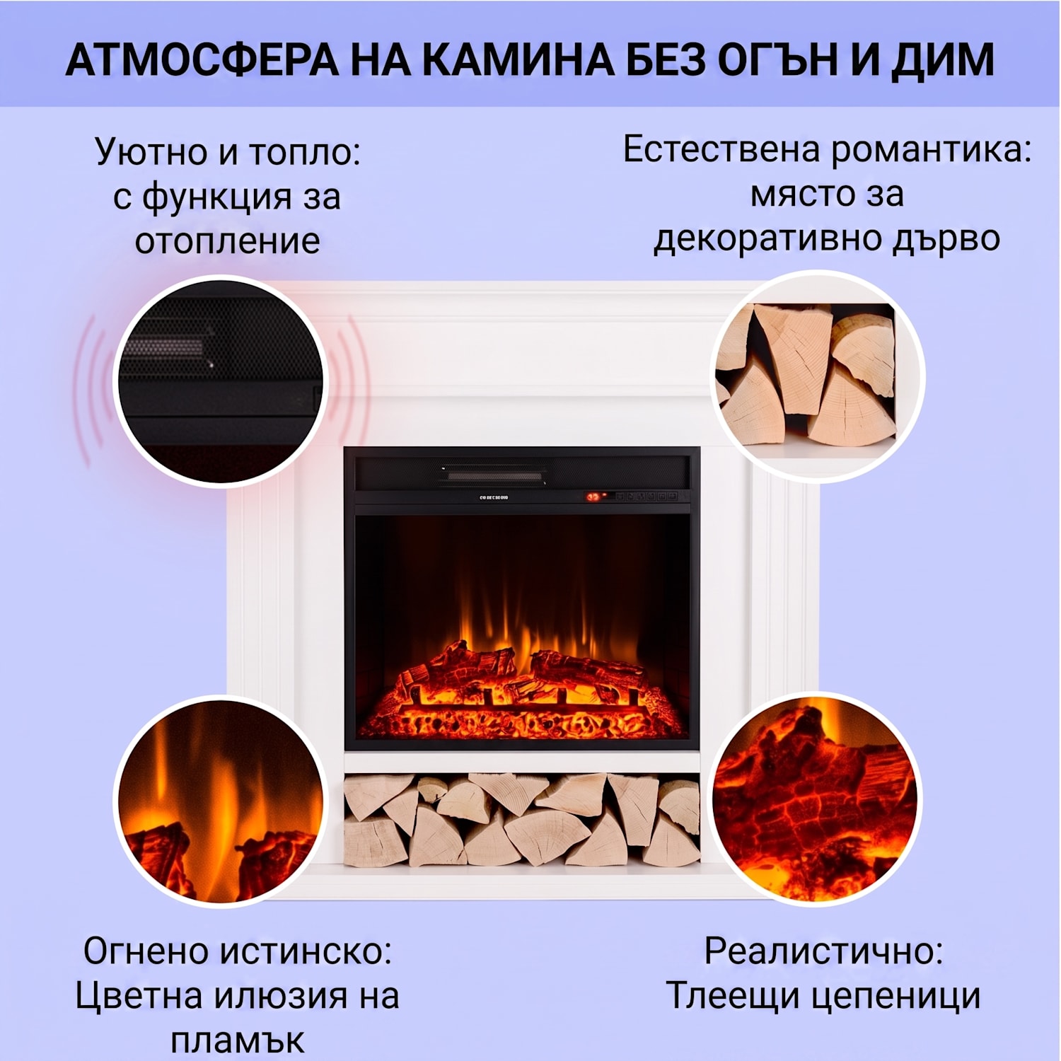 Las Pilas Elektrický krbový ohrievač s ventilátorom 900/1800W Týždenný časovač Diaľkové ovládanie 1800 W | Бял