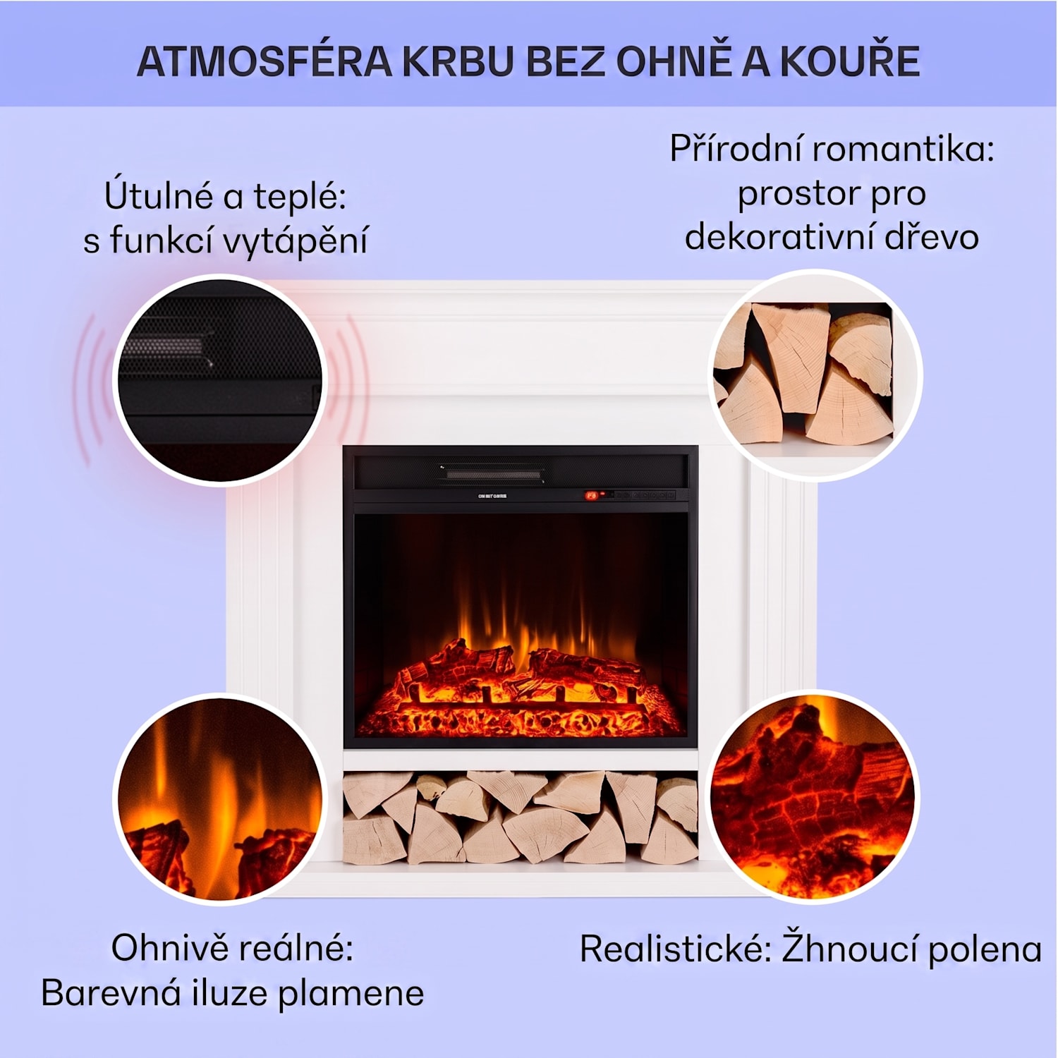 Las Pilas, elektrický krb, 900/1800 W, týdenní časovač, dálkové ovládání 1800 W | Bílá