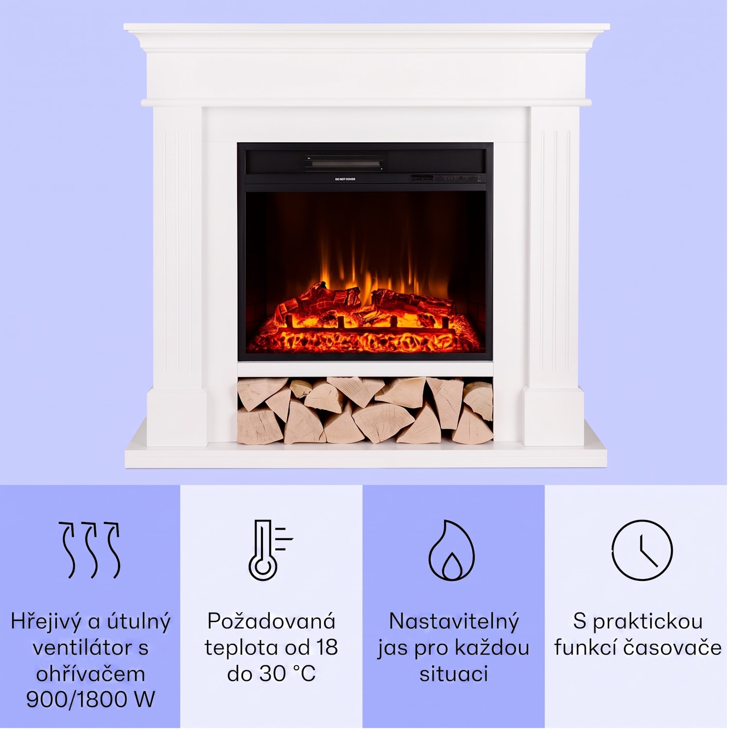Las Pilas, elektrický krb, 900/1800 W, týdenní časovač, dálkové ovládání 1800 W | Bílá