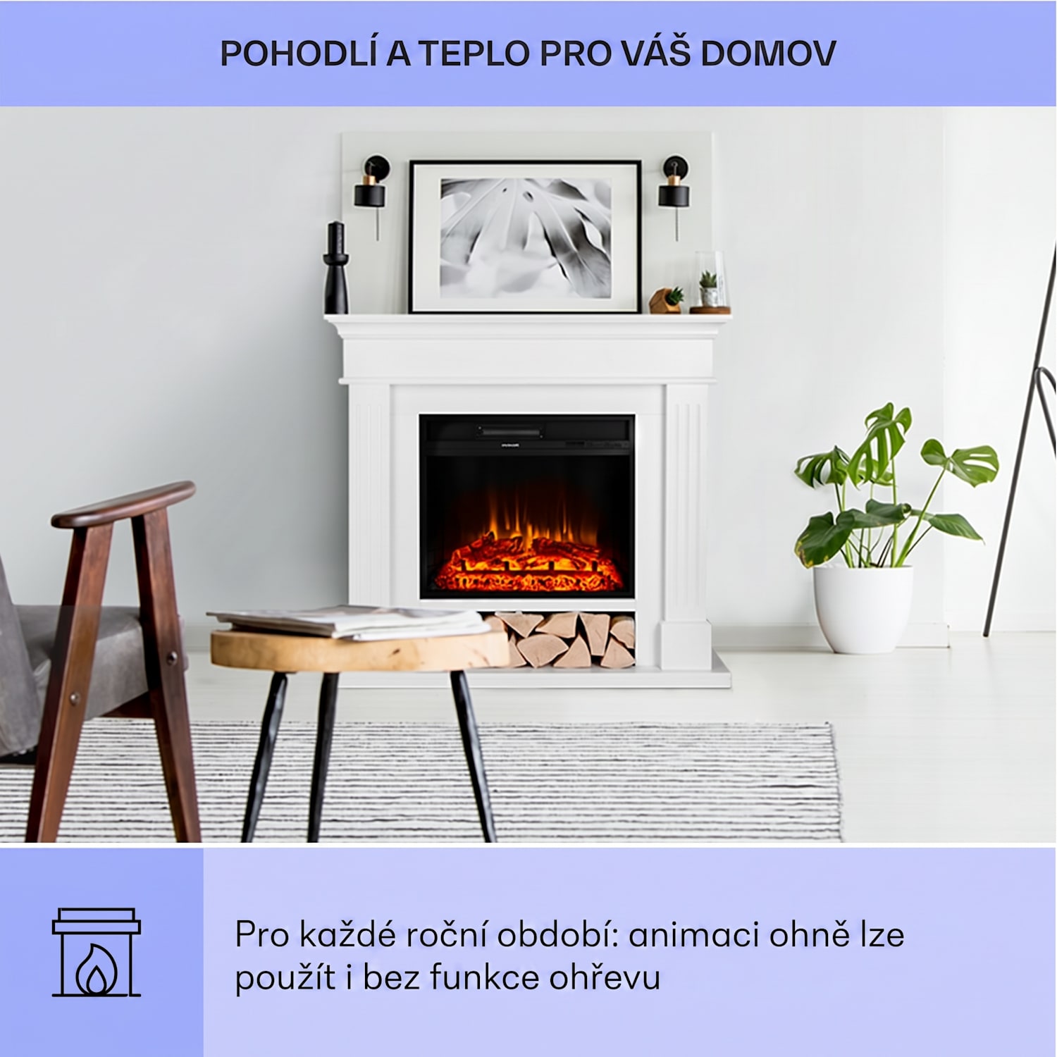 Las Pilas, elektrický krb, 900/1800 W, týdenní časovač, dálkové ovládání 1800 W | Bílá