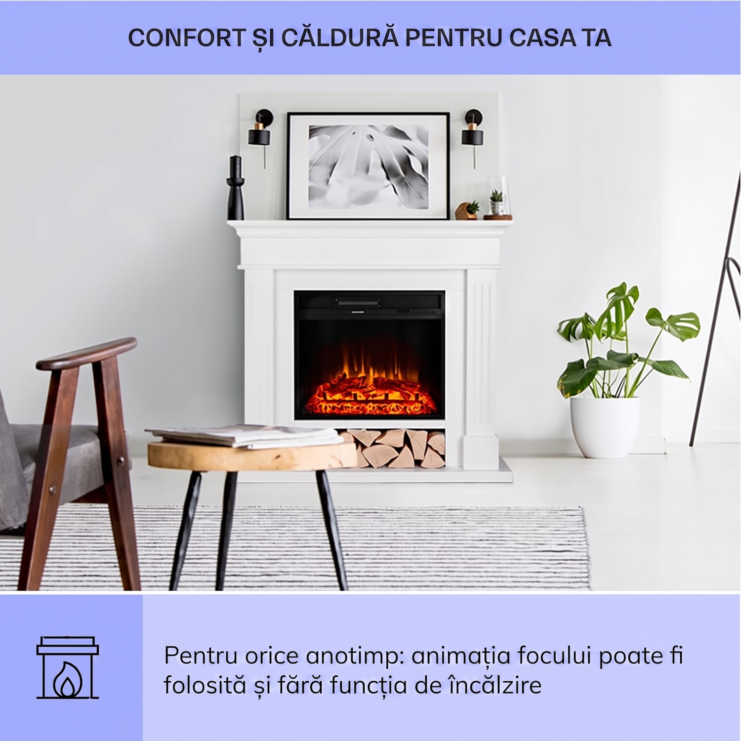 Las Pilas, încălzitor electric de șemineu cu ventilator, 900/1800 W, temporizator săptămânal, telecomandă 1800 W | Alb