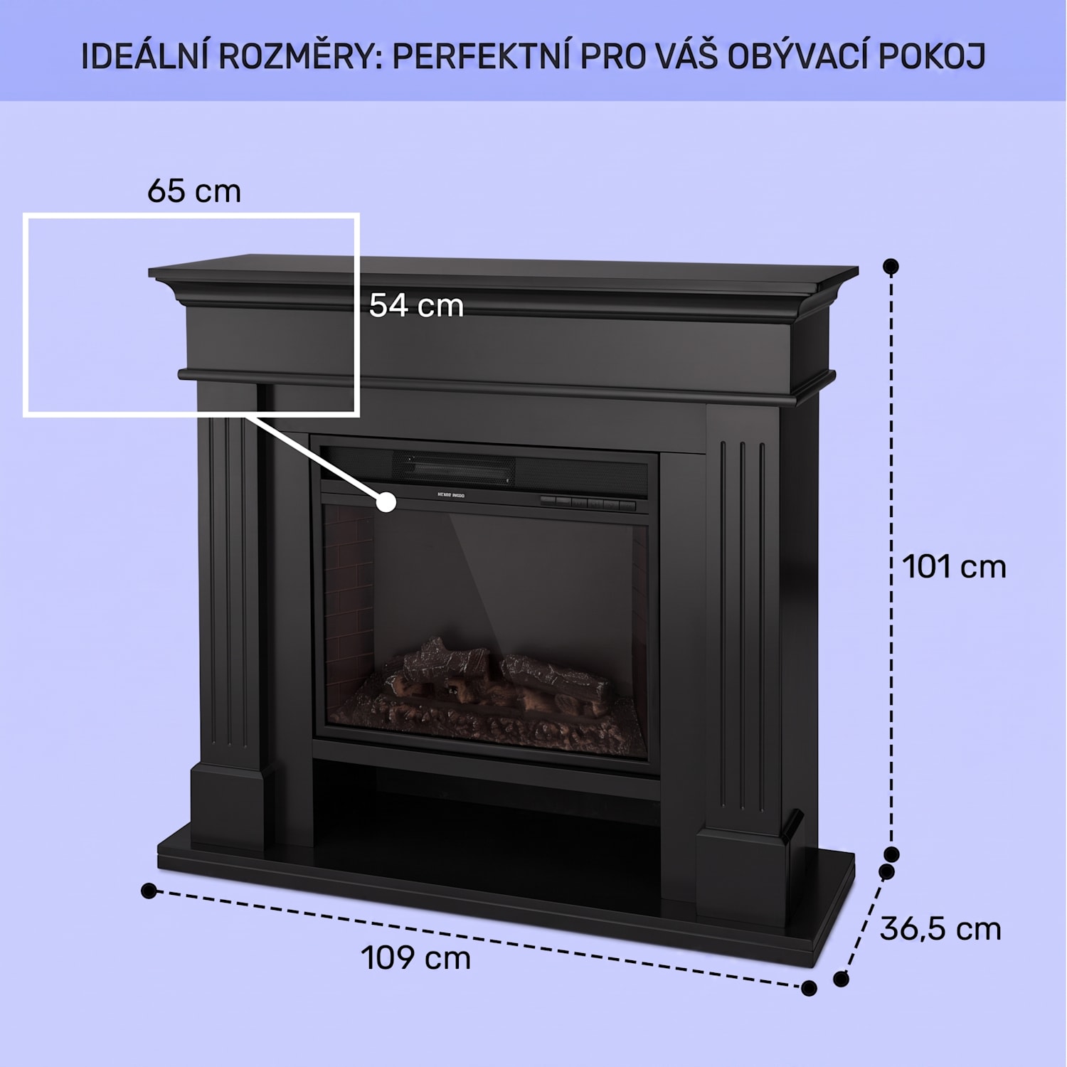 Las Pilas elektrický krb s topným ventilátorem 900/1800W, týdenní časovač, dálkové ovládání 1800 W | Černá