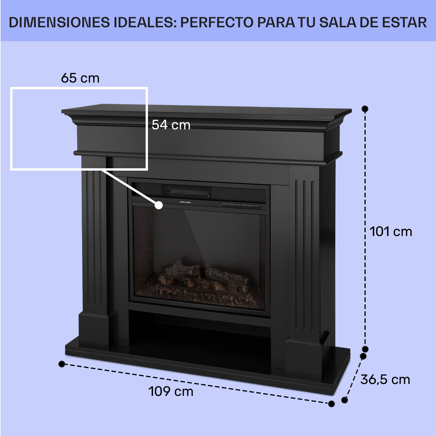 Las Pilas chimenea eléctrica calefactor 900/1800W temporizador semanal mando a distancia 1800 W | Negro