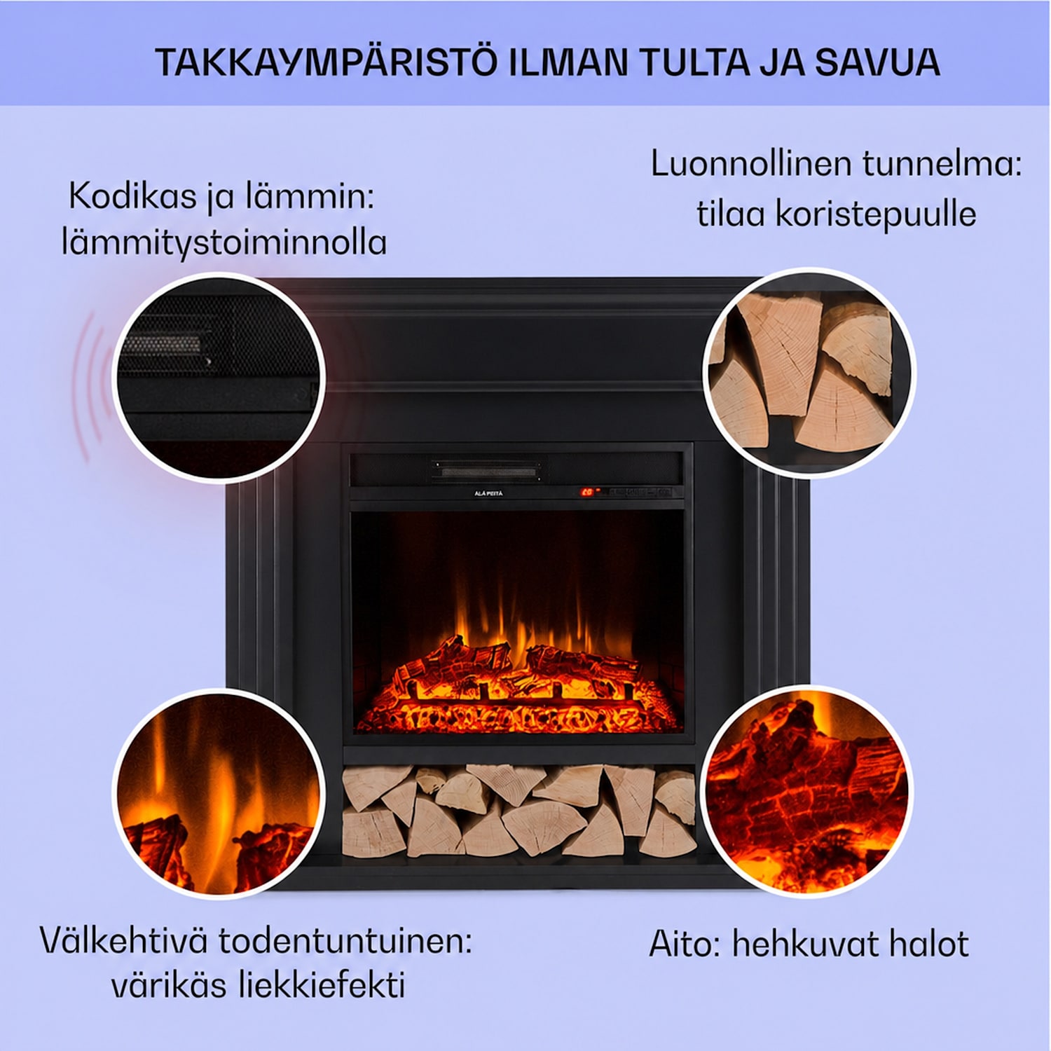 Las Pilas sähköinen takka lämpöpuhallin 900/1800W viikkoajastin kaukosäädöllä 1800 W | Musta