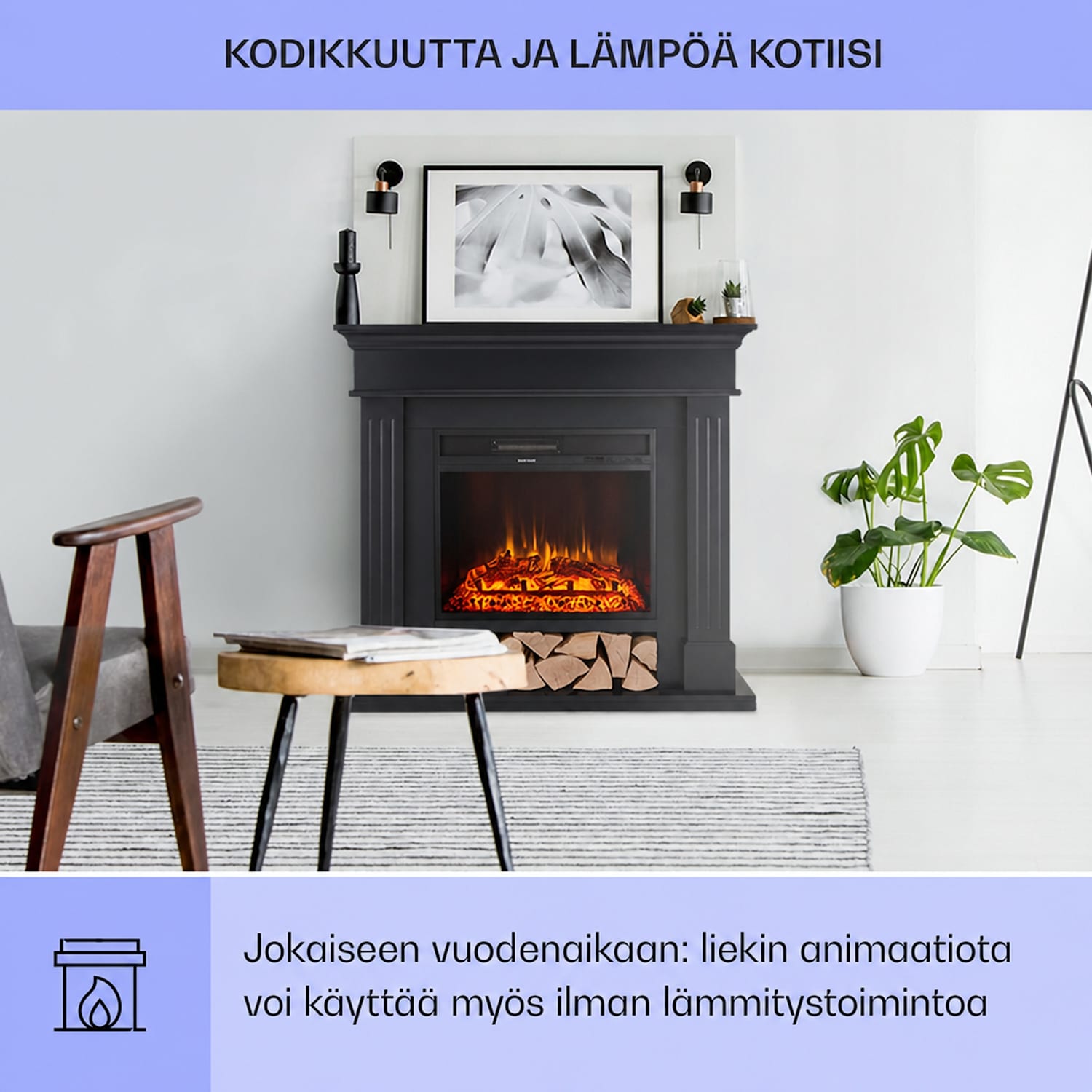 Las Pilas sähköinen takka lämpöpuhallin 900/1800W viikkoajastin kaukosäädöllä 1800 W | Musta