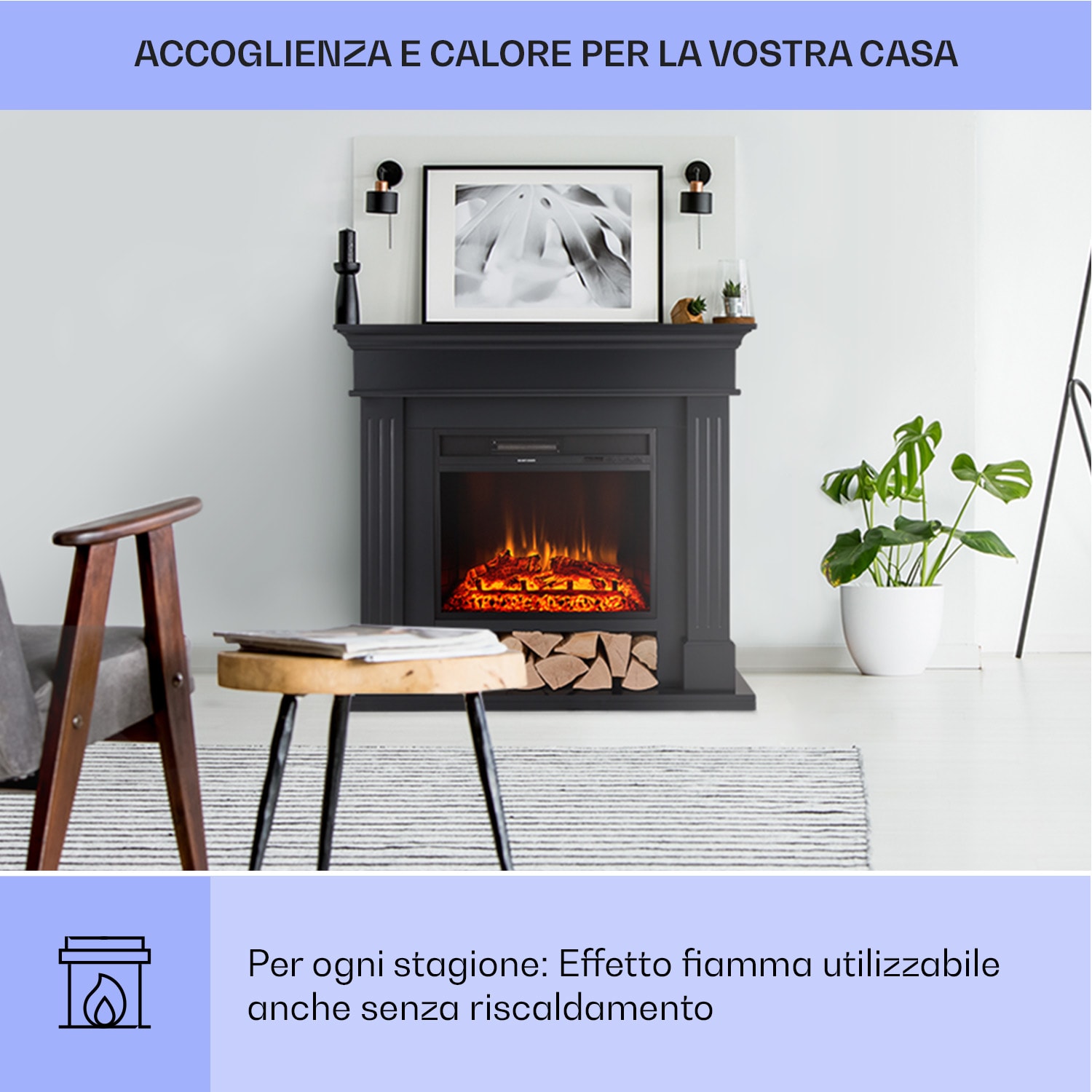 Las Pilas - Camino elettrico, ventola riscaldante, 900/1800 W, timer settimanale, telecomando 1800 W | Nero
