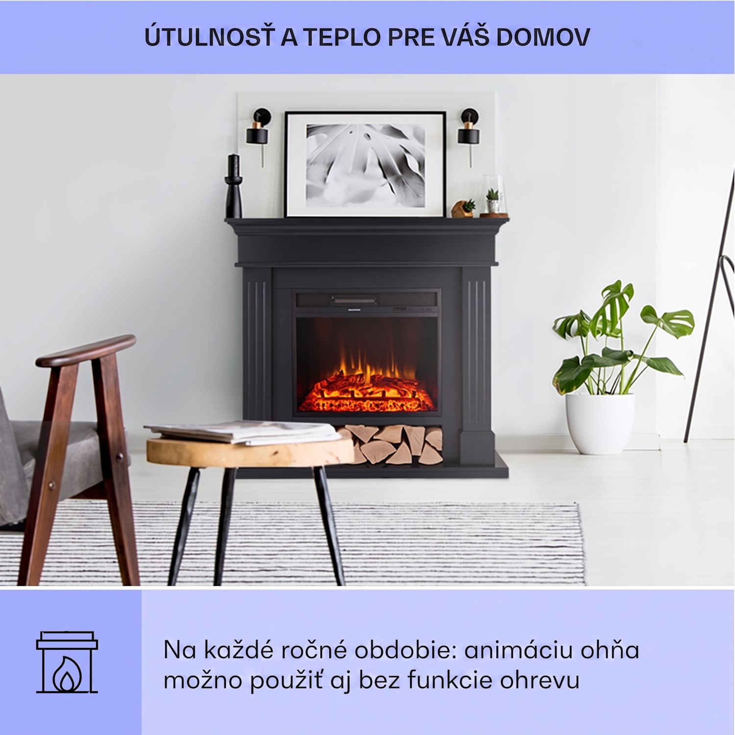 Las Pilas elektrický krbový ohrievač 900/1800W s týždenným časovačom a diaľkovým ovládaním 1800 W | Čierna