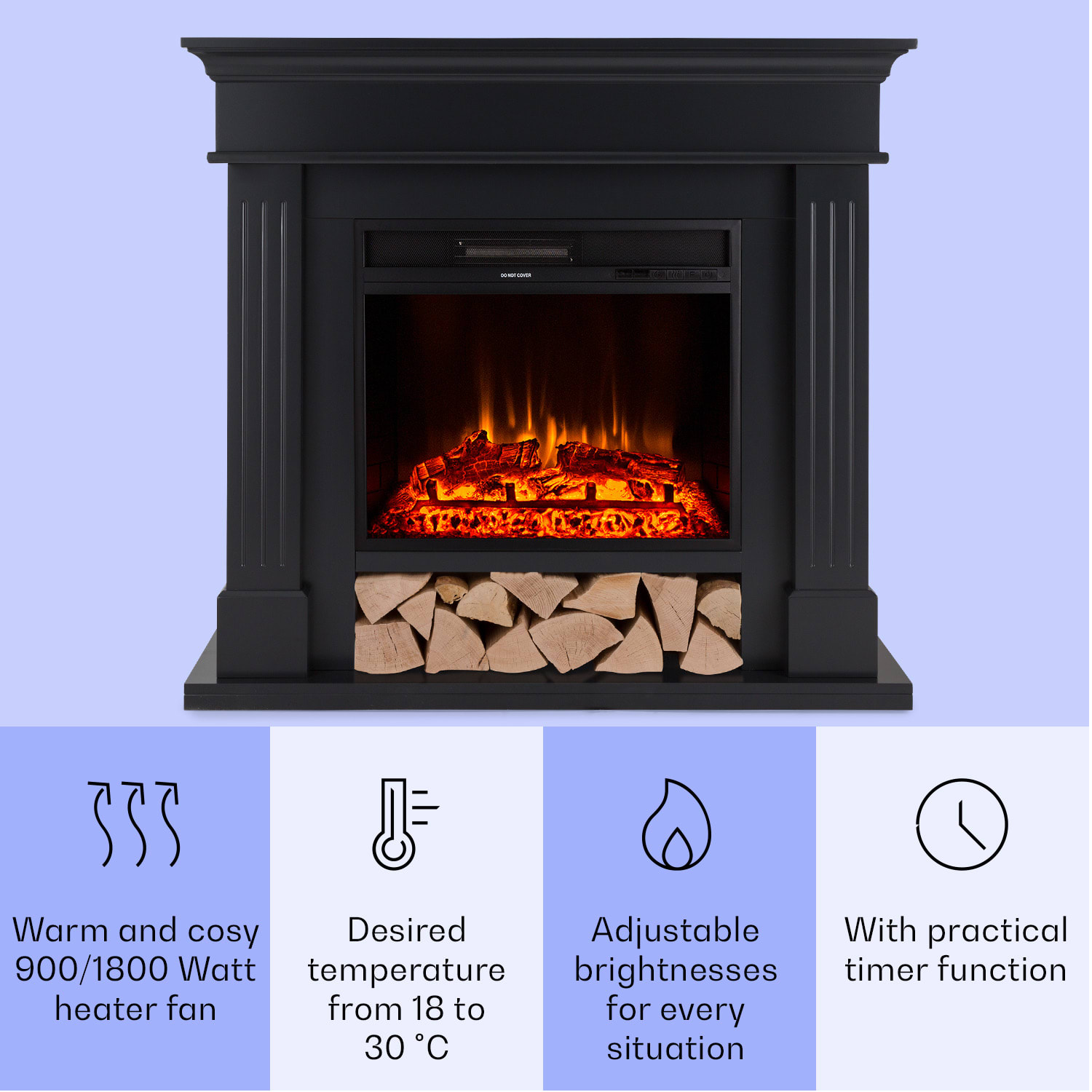 Las Pilas Električni kamin grijač s ventilatorom 900/1800W Tjedni timer Daljinski upravljač 1800 W | Crna