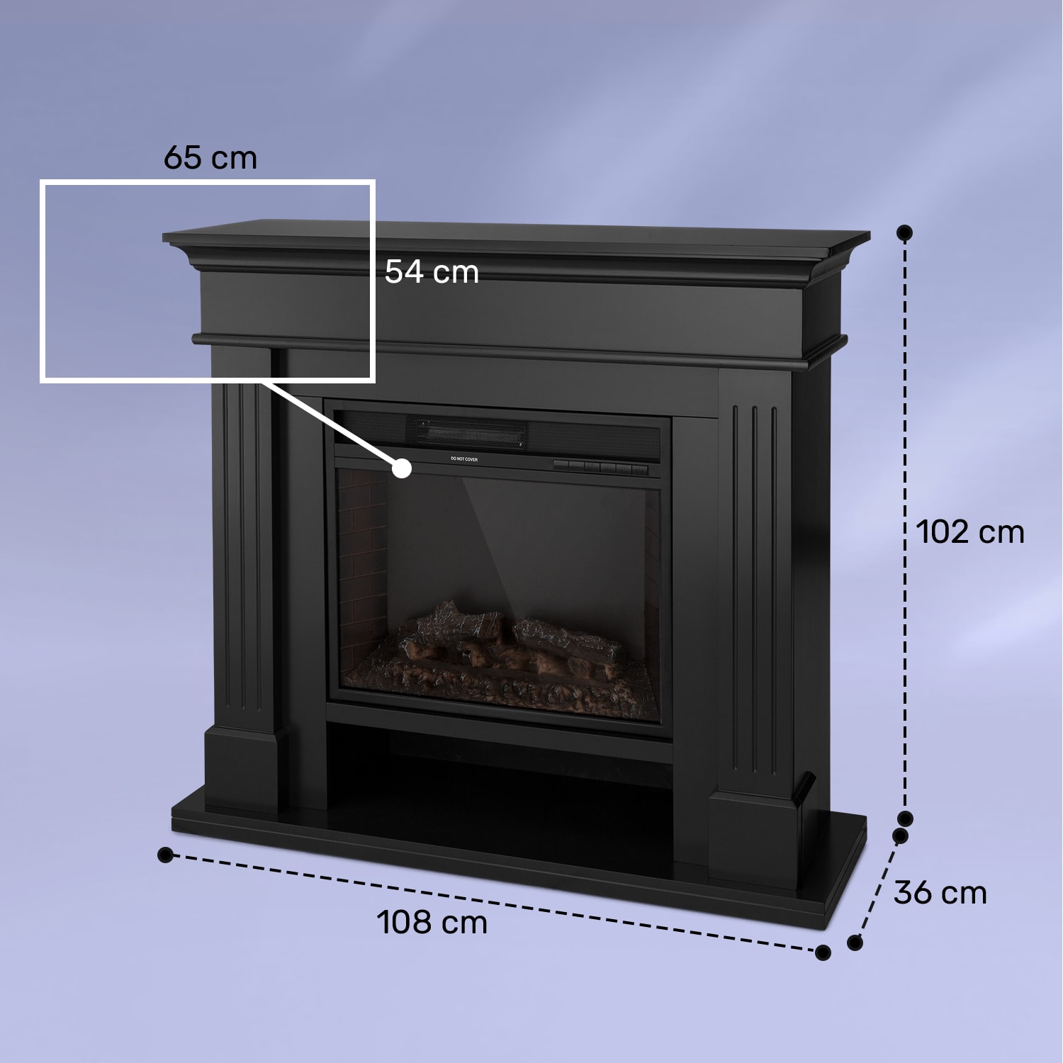 Las Pilas Električni kamin grijač s ventilatorom 900/1800W Tjedni timer Daljinski upravljač 1800 W | Crna